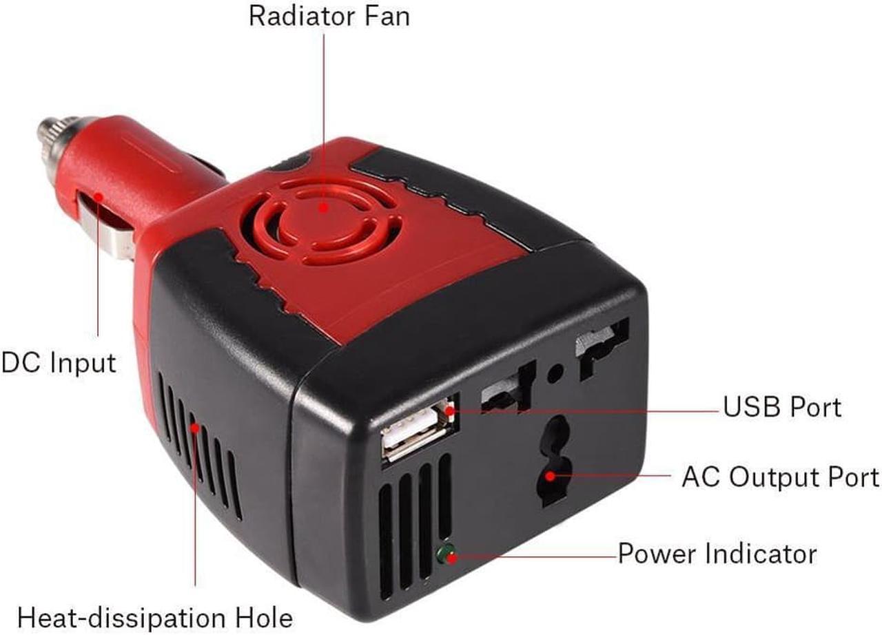 150W Power Inverter,DC 12V to 220V AC Car Inverter with USB Charging Ports Adapter Converter