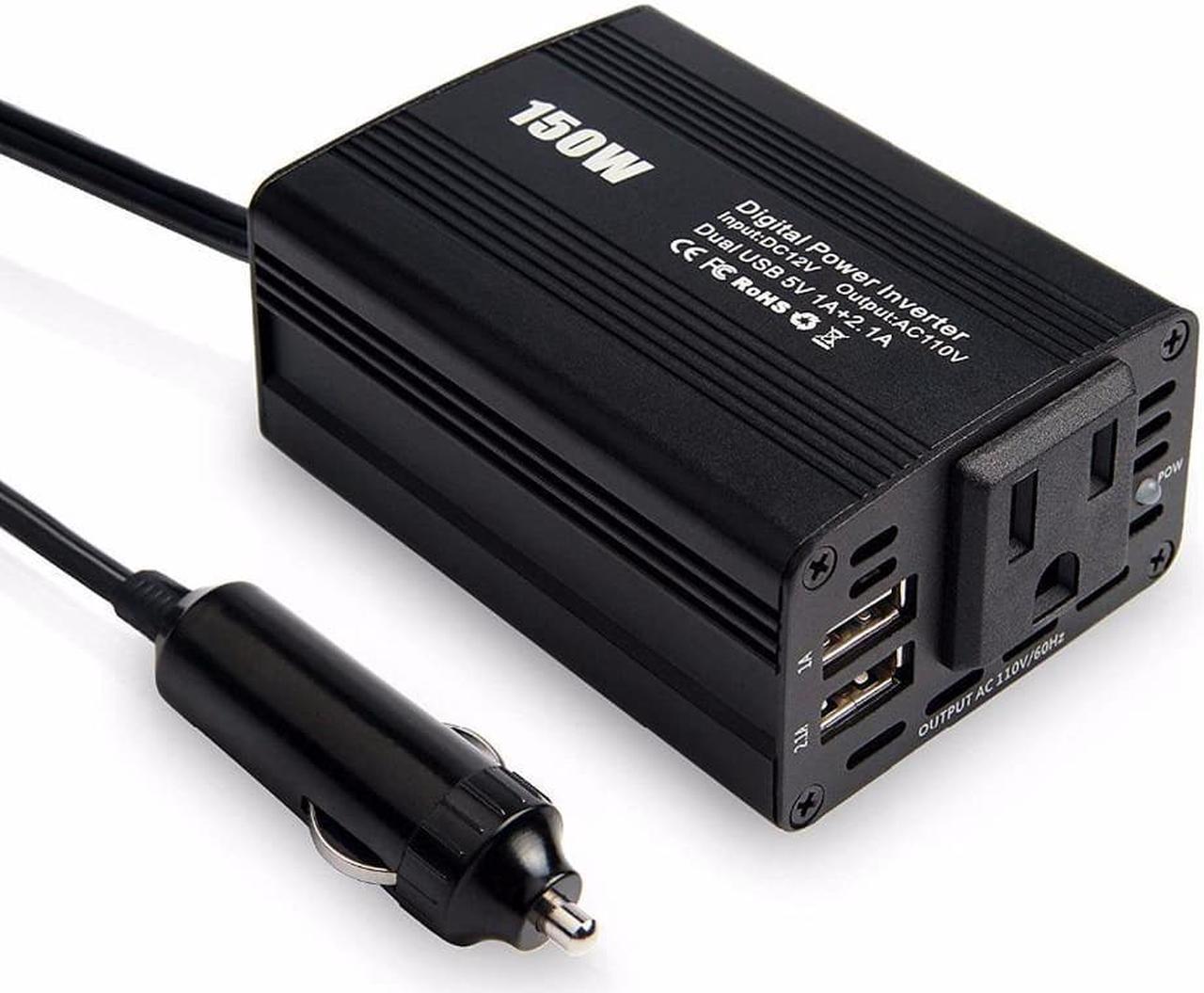 150W Power Inverter DC 12V to 110V AC Car Adapter with 3.1A Dual USB (Black)