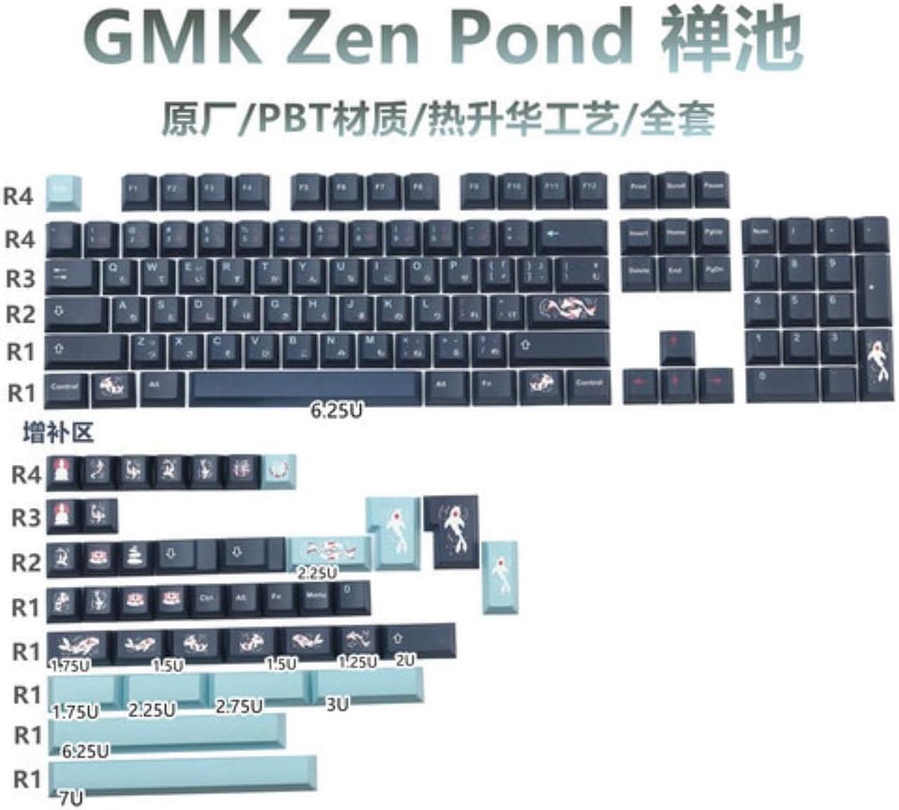 GMK Zen Pond 143 Keys Keycaps PBT Dye Subbed Key Caps Profile Keycap With 2.25U 2.75U 3U 7U Spacebar ISO Enter