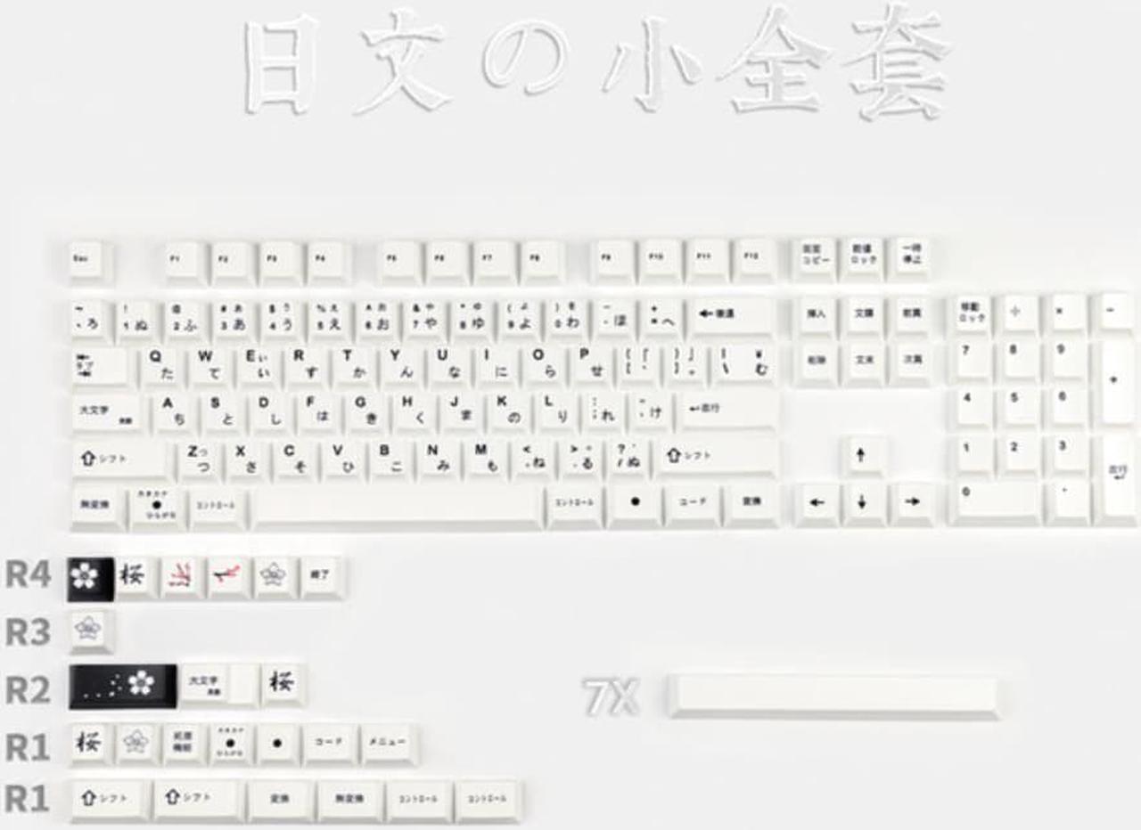 Black and White Japanese PBT Hot Sublimation Keycap Mechanical Keyboard With High 7U Add Small Set of Keys GH XD GD GK61