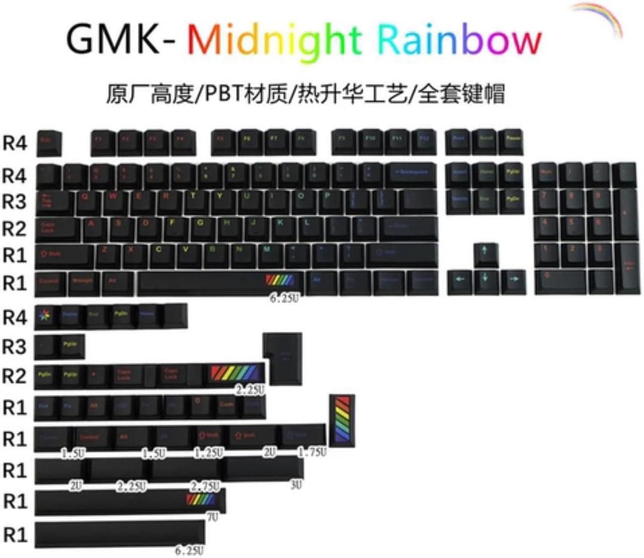 140Keys GMK Midnight Rainbow Keycaps PBT Dye Sublimation Keycaps Profile Keycap With ISO Enter 7U Spacebar 1.75u 2u Shift