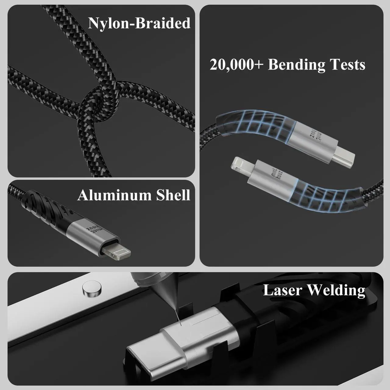 Alt view image 5 of 6 - USB C to Lighning Cable, Minthouz [1-Pack 3ft] Lightning to USB-C 3A/60W Fast Charging Cable, Fast Data Sync Transfer Cord, MFi Certified, Compatible with iPhone 12/ 12 Mini/ 12 Pro/ 12 Pro Max, Gray