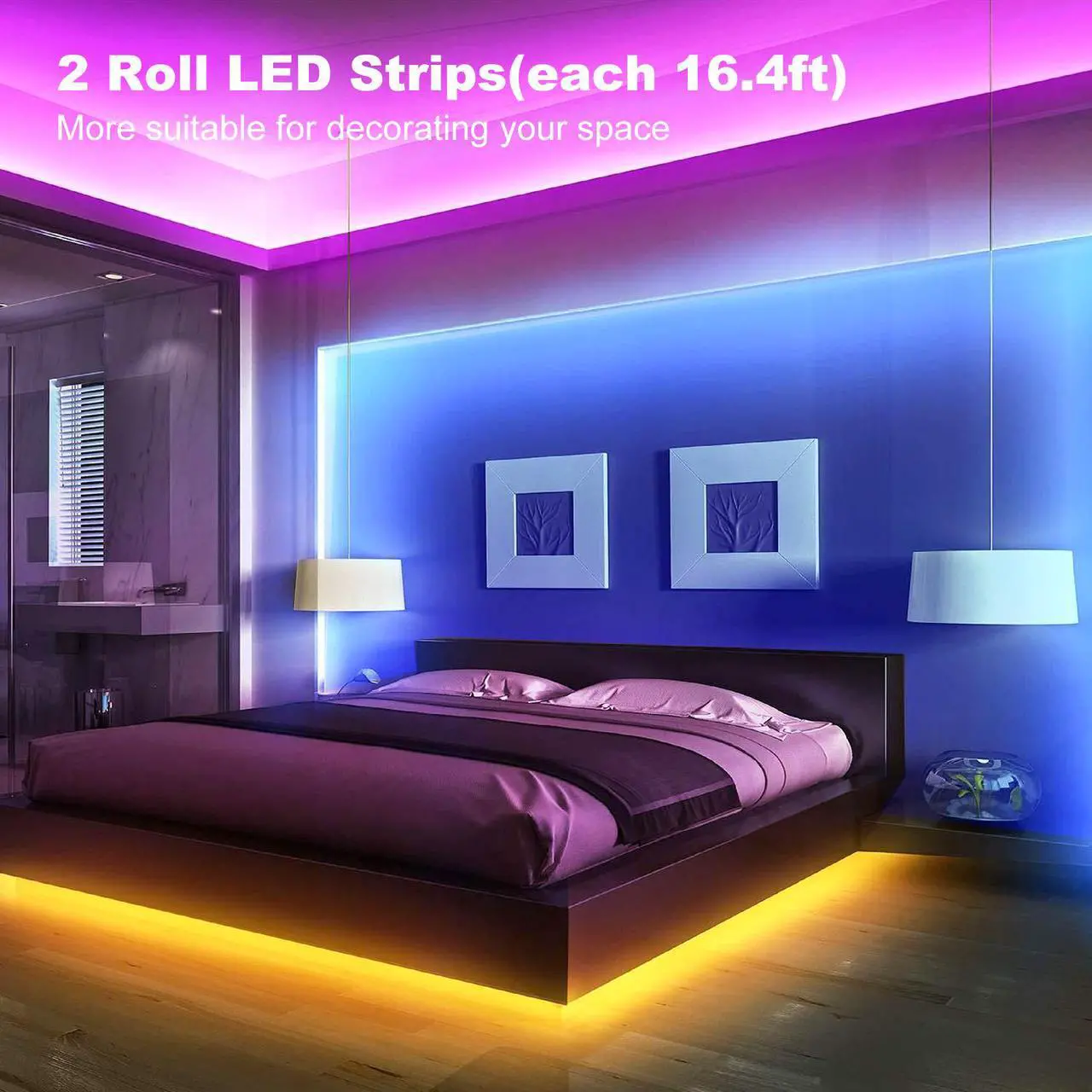 Alt view image 4 of 7 - Minthouz 2PCS 16.4FT Christmas Led Strip Lights, Ultra Long RGB 5050 Color Changing LED Light Strips Kit with 44 Keys Ir Remote Led Lights for Bedroom, Kitchen, Home Decoration Xmas Gifts