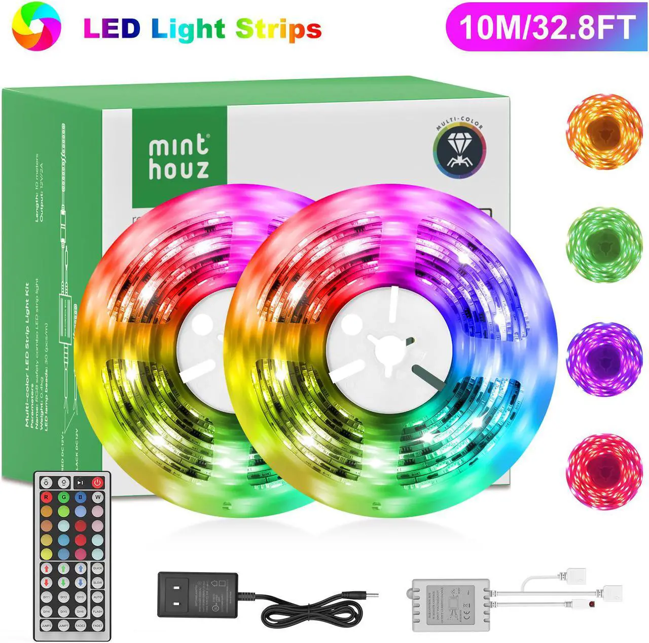 Main image of Minthouz 2PCS 16.4FT Christmas Led Strip Lights, Ultra Long RGB 5050 Color Changing LED Light Strips Kit with 44 Keys Ir Remote Led Lights for Bedroom, Kitchen, Home Decoration Xmas Gifts