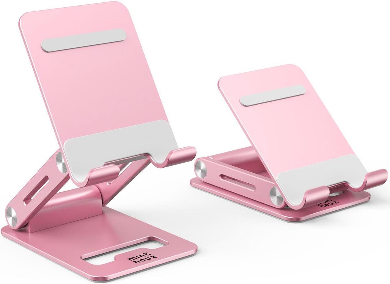 Minthouz Stand Adjustable & Foldable Z-type Aluminum Mobile Phone Stand with Anti-Slip Base and Convenient Charging Port, Compatible with iPhone 16-12 series and more 4.7''-7.9'' Phones - Pink