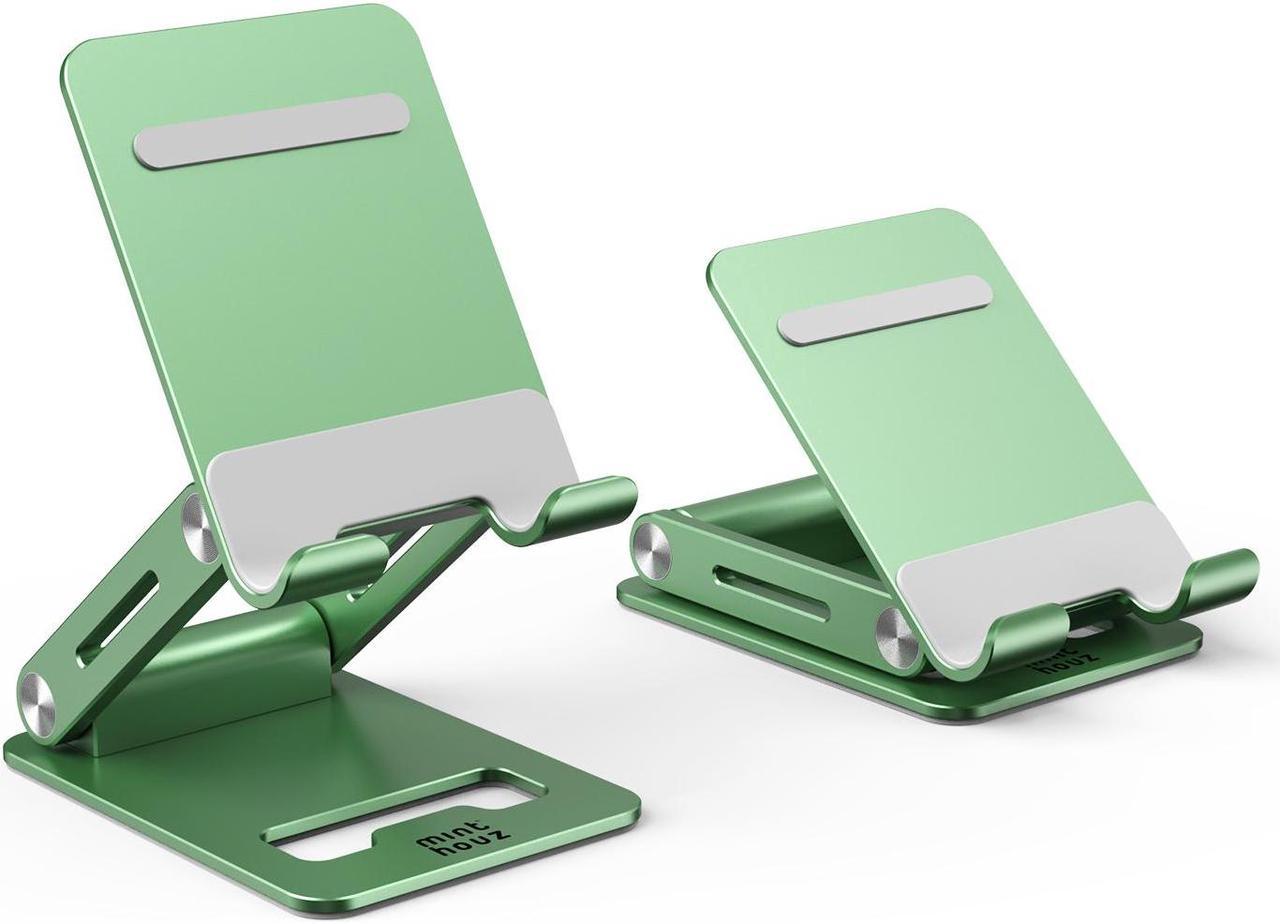 Minthouz Adjustable & Foldable Z-type Aluminum Mobile Phone Stand with Anti-Slip Base and Convenient Charging Port, Compatible with iPhone 16-11 series and more 4.7''-7.9'' Phones - Green