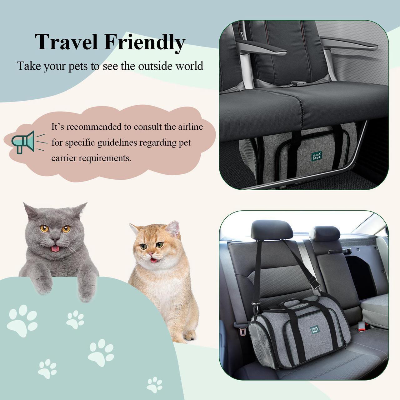 Alt view image 5 of 7 - Minthouz 4-Sided Expandable Pet Carrier, Airline Approved Collapsible Pet Travel Bag with 4 Shoulder Straps & Removable Fleece Pad, for Cats, Puppies, Rabbits and More Medium-size Pets(Grey&Green)