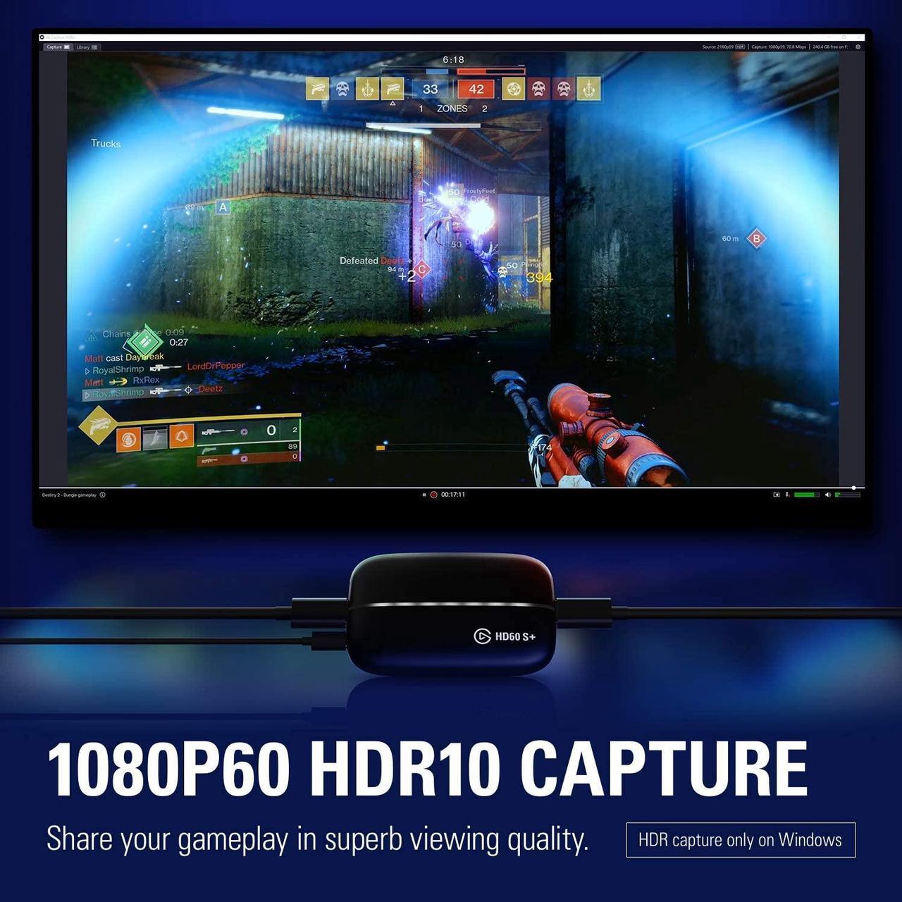 Alt view image 18 of 20 - Elgato HD60 S+, External Capture Card, Stream and Record in 1080p60 HDR10 or 4K60 HDR10 with ultra-low latency on PS5, PS4/Pro, Xbox Series X/S, Xbox One X/S, in OBS and more, works with PC and Mac