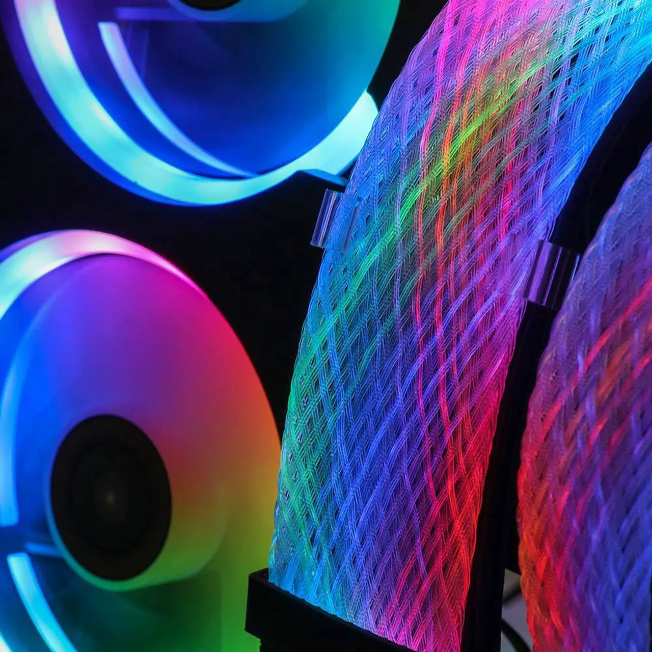 Alt view image 5 of 7 - Hipesen RGB Dual 8P for GPU Dedicated Light-emitting Cables, Male-to-female Extension Cable,Light-emitting Device Plus 144×0.5 mm Fiber-optic Woven Net. (Individual Sleeved Cable)