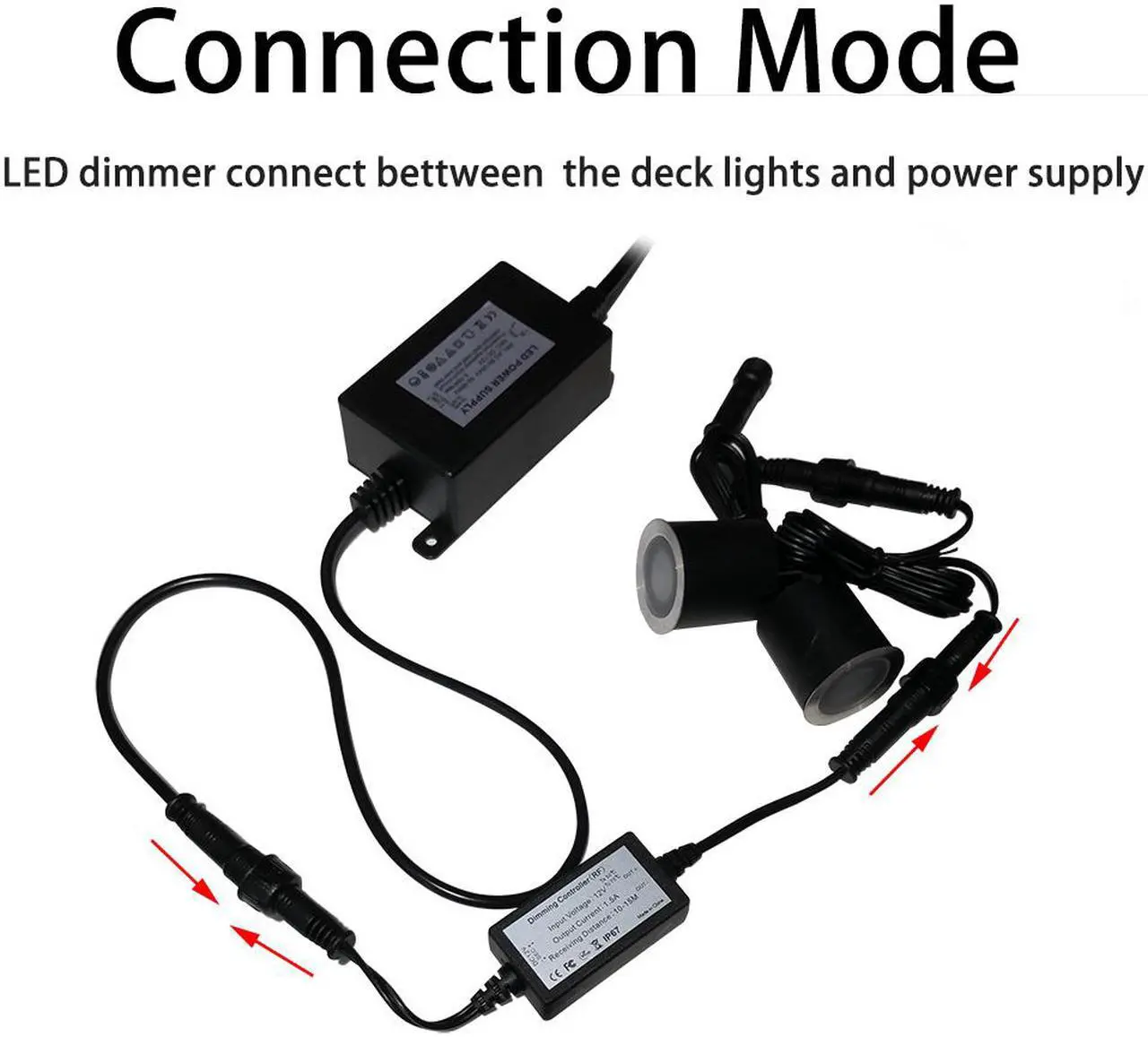 Alt view image 6 of 7 - LED Lights Dimmer, SMY Deck Lights Dimmer with RF Wireless Remote Controller in Waterproof IP67 for Led Lights Dimming with Black Extension Cable DC Male and Female Connectors