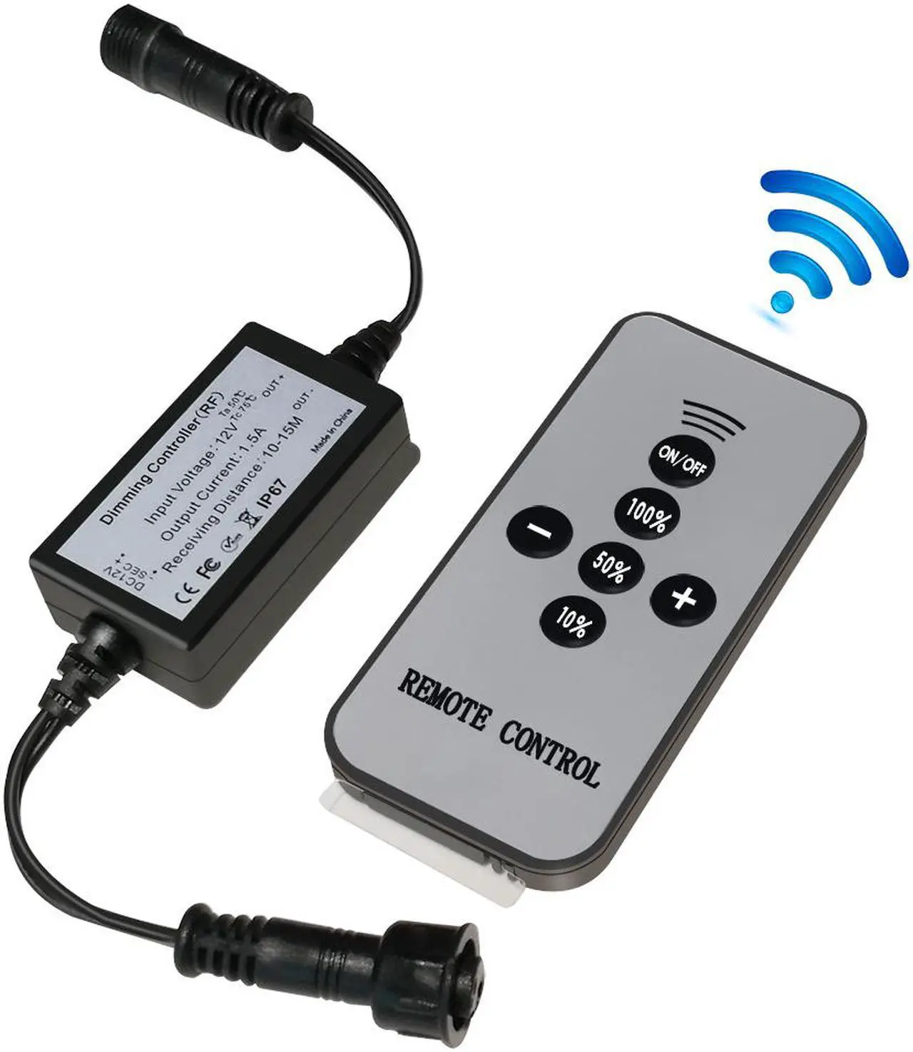 Main image of LED Lights Dimmer, SMY Deck Lights Dimmer with RF Wireless Remote Controller in Waterproof IP67 for Led Lights Dimming with Black Extension Cable DC Male and Female Connectors