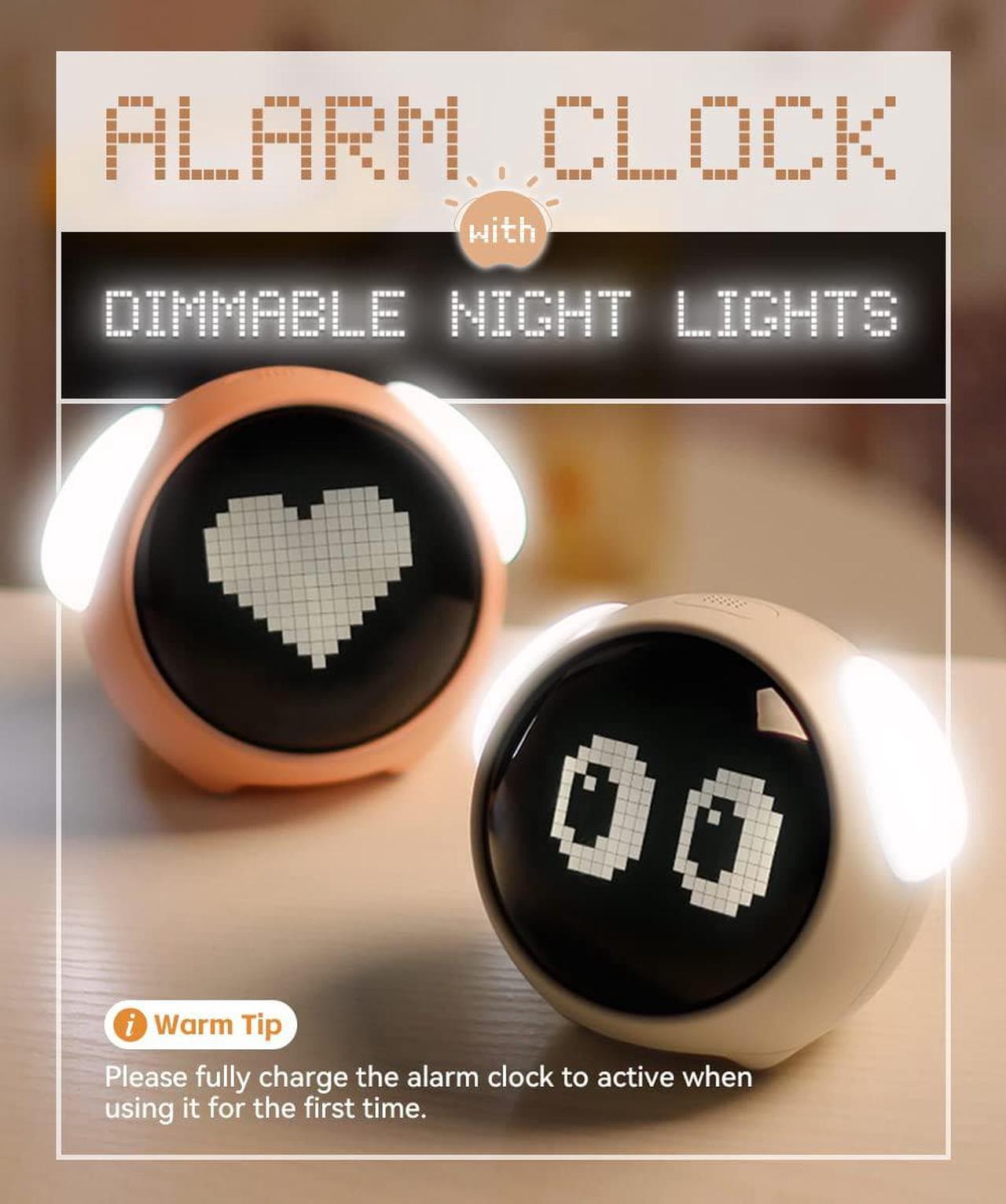 Alt view image 2 of 6 - SMY Kids Alarm Clock, Dual Alarm Setting, Adjustable Brightness Night Light, Voice-Activated,Temperature Detection, Wake-up Alarm Clock, Toy and Gift for Toddler, Children, Students, Boys&Girls Pink