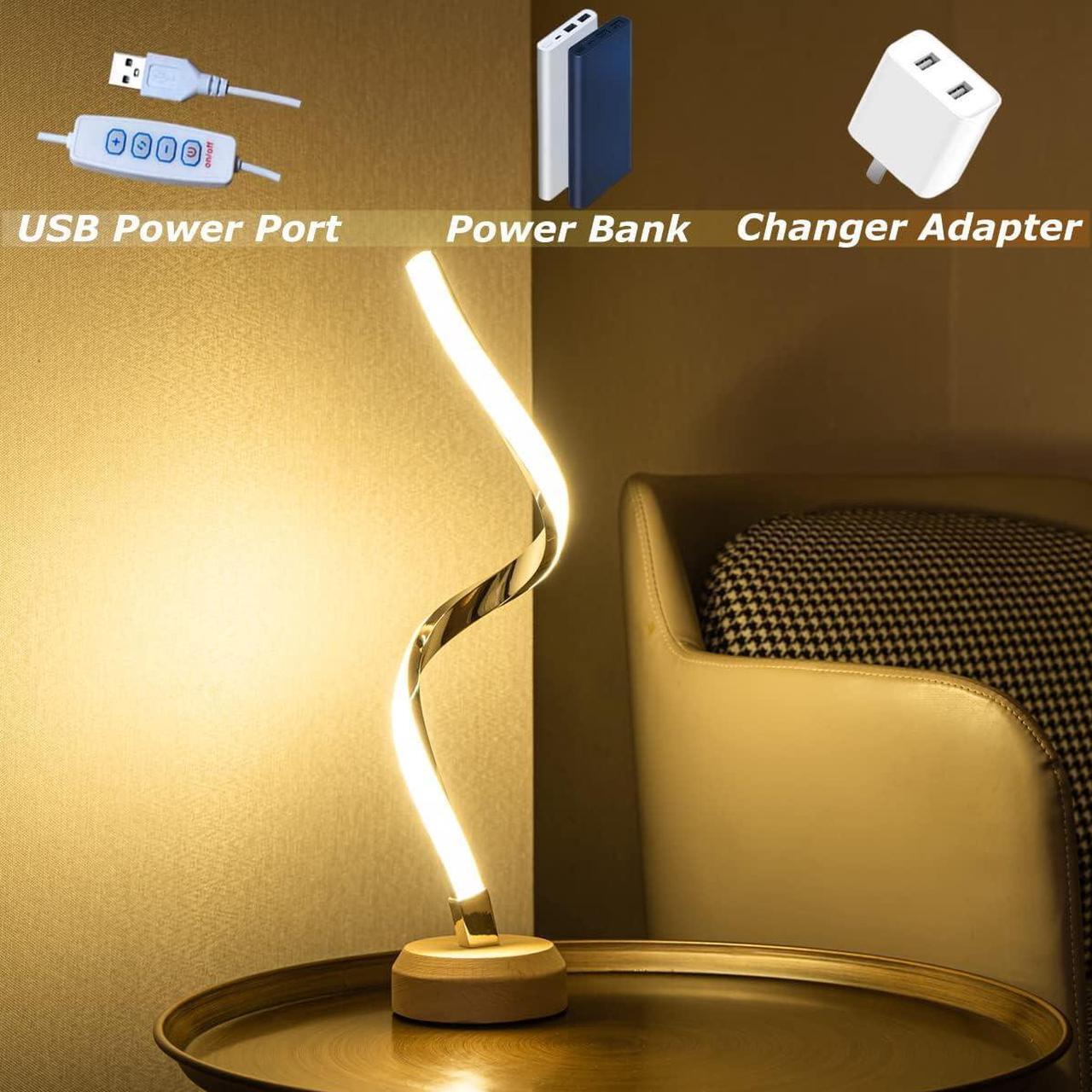 Alt view image 4 of 7 - Spiral Nightstand Lamps,Modern LED Bedside Table Lamp,Desk Lamp for Bedroom,Dimmable Night Table Reading Light with Color Changing,Metal Lighting for Bed Side Living room Indoor Home Decor Warm