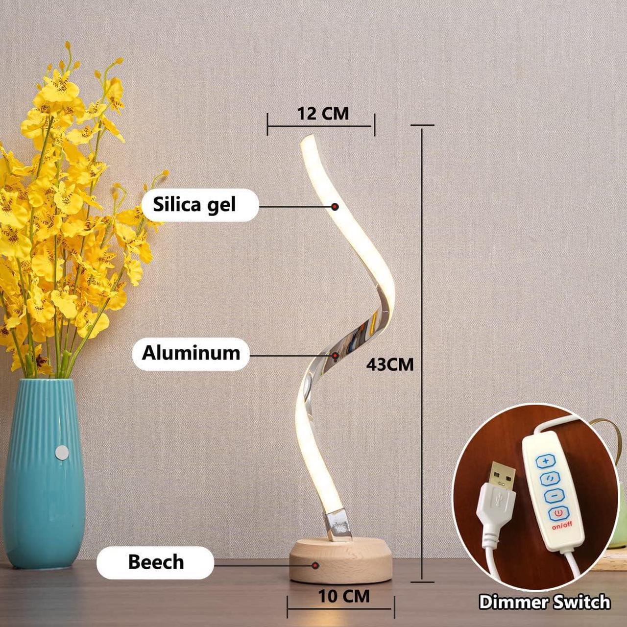 Alt view image 6 of 7 - Spiral Nightstand Lamps,Modern LED Bedside Table Lamp,Desk Lamp for Bedroom,Dimmable Night Table Reading Light with Color Changing,Metal Lighting for Bed Side Living room Indoor Home Decor Warm