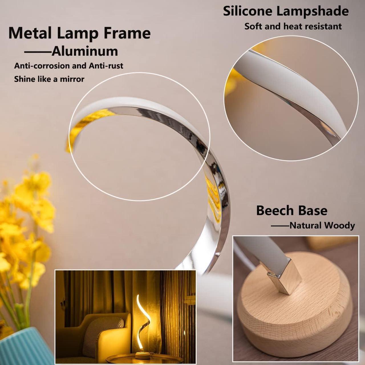 Alt view image 7 of 7 - Spiral Nightstand Lamps,Modern LED Bedside Table Lamp,Desk Lamp for Bedroom,Dimmable Night Table Reading Light with Color Changing,Metal Lighting for Bed Side Living room Indoor Home Decor Warm