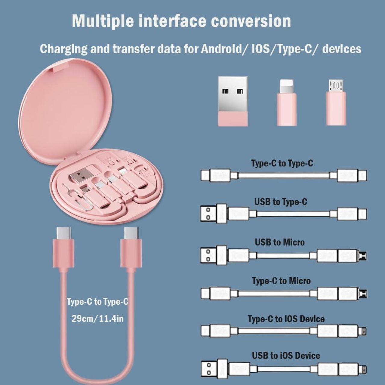 Alt view image 5 of 7 - USB C Adapter OTG Cable Kit, Multi Charging Cable Case Convertor USB C to iOS Device/Type C/Micro/USB A Adapter, Data Transfer Contains Card Slot for Traveling, Use as Phone Holder White