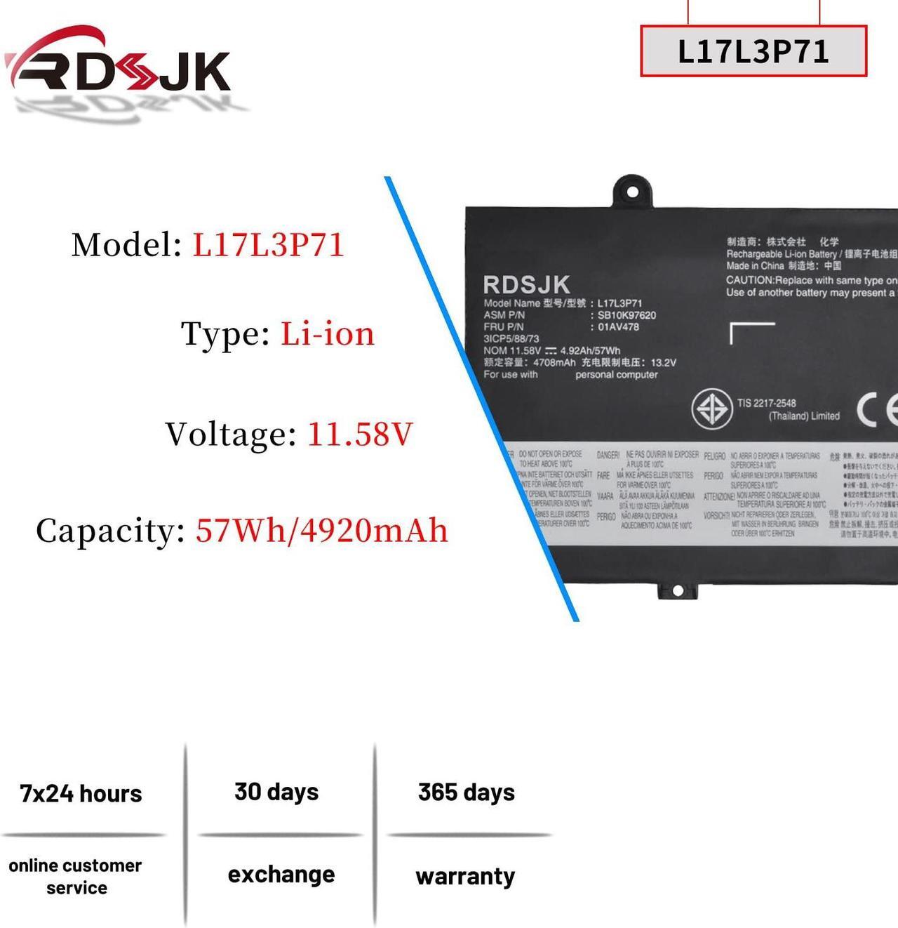 Alt view image 2 of 5 - L17L3P71 L17M3P71 L17S3P71 L17M3P72 01AV478 01AV479 01AV480 Laptop Battery for Lenovo ThinkPad T480s 20L7 20L8 20L7A011CD 20L7A01WCD 20L8S02D00 20L8S02E00 Series SB10K97620 SB10K97621 SB10K97622 57Wh