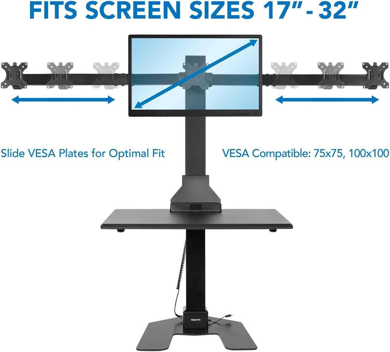 Alt view image 5 of 5 - Mount-It! Triple Monitor Electric Standing Desk Converter - 3 Screens Stand Up Desk Riser - Height Adjustable Desktop & 3 Mounts for Screens up to 32", Sit-Stand Convertor for Home, Office, School