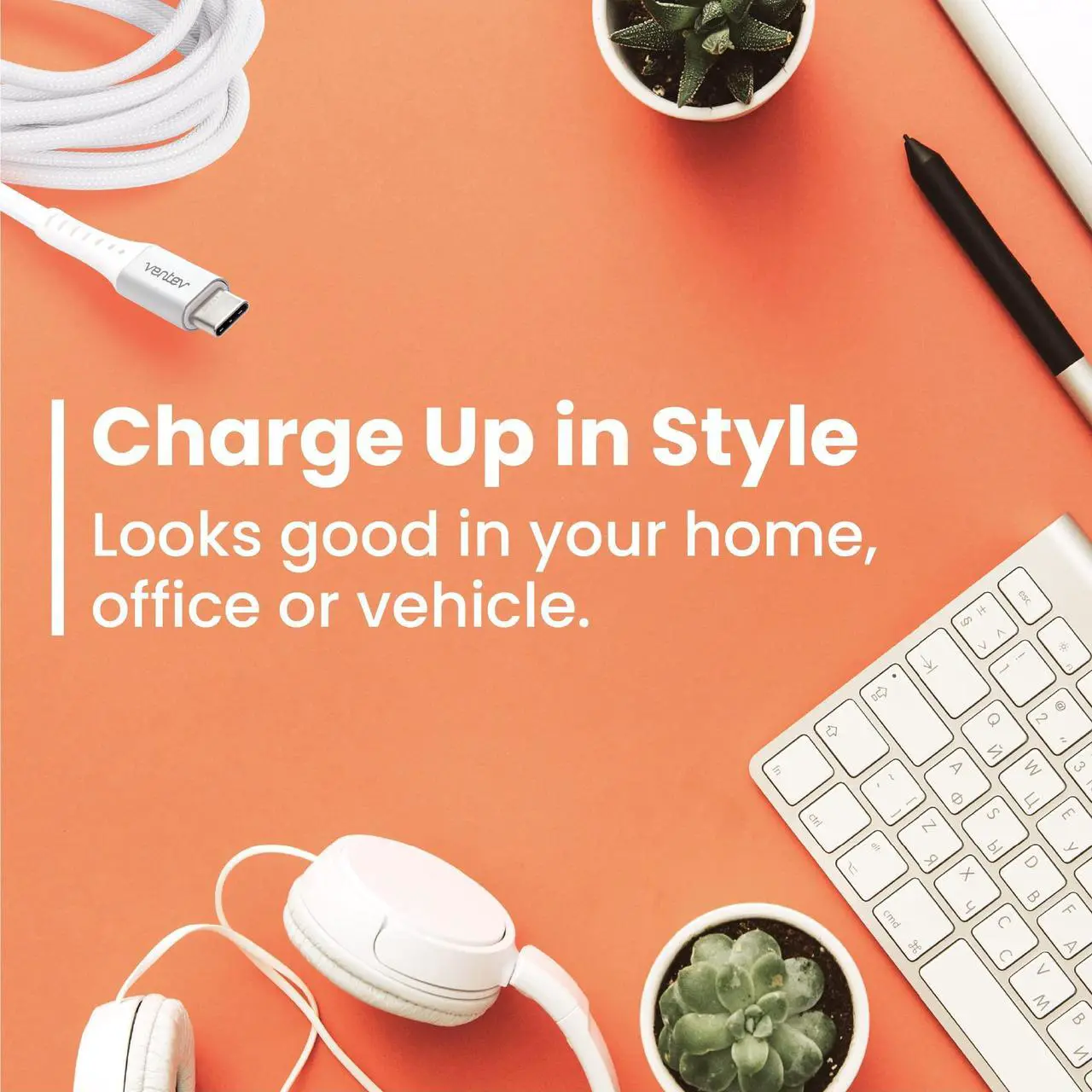 Alt view image 3 of 5 - Ventev Alloy 10 Ft iPhone Cable | Fast Charging USB-C to Lightning Cable | Extra Long MFi Certified Apple Charging Cord | Lasts Up to 100x Longer Than Most Cables for iPhone, White