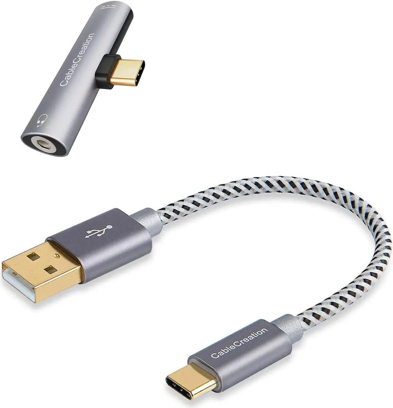 Main image of CableCreation Short USB C Cable 6 inch Bundle with 2 in 1 USB C to 3.5mm Headphone and Charger Adapter