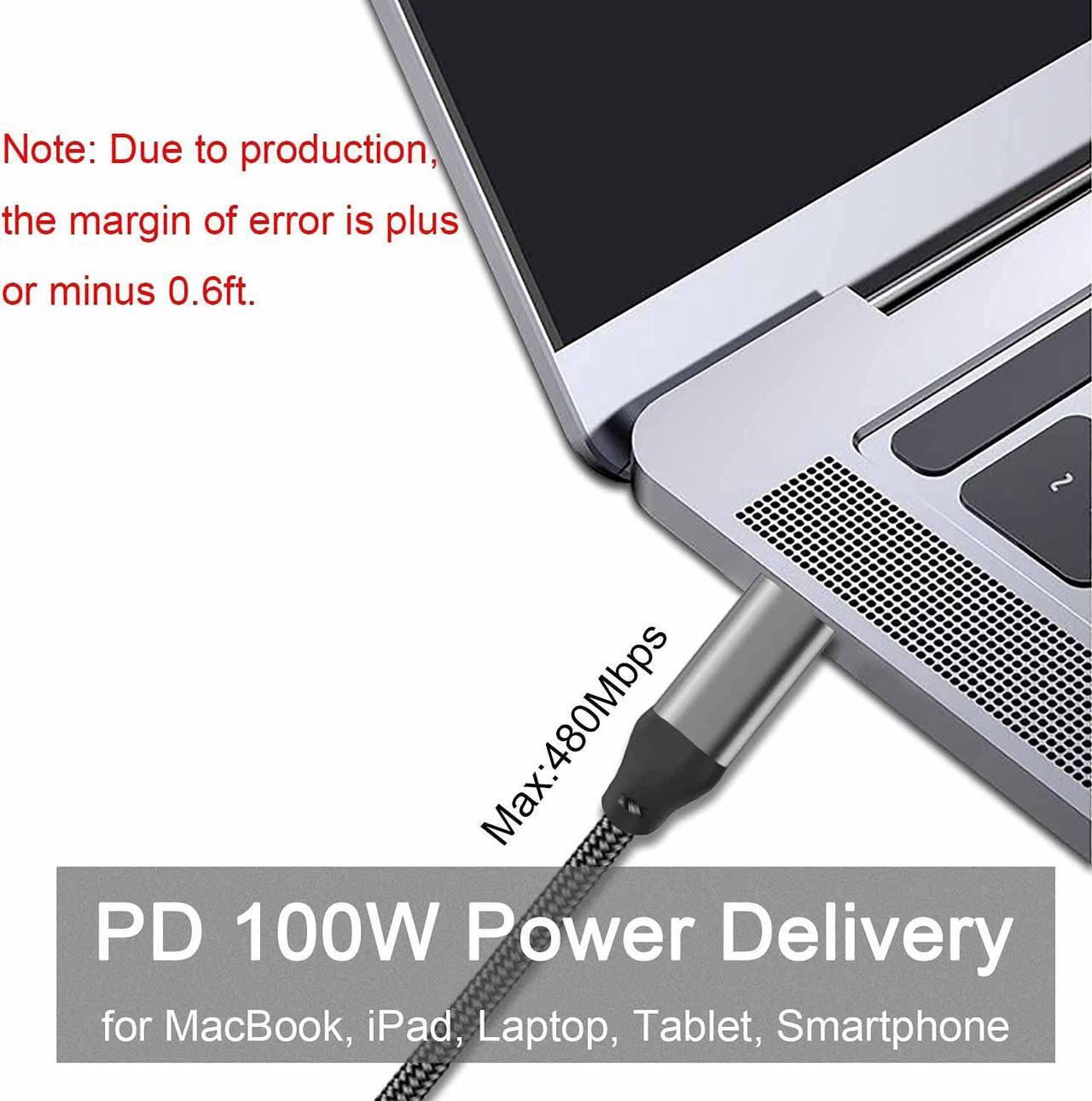 Alt view image 3 of 5 - 20FT USB-C to USB-C Cable 100W/5A,Extra Long Type-C Fast Charging Cord for iPhone 15 Pro Max,Macbook Air/Pro,Samsung Galaxy S23 S22 Note 20,Moto G9 Plus,BLU G90 Pro,Sony PS5,Xbox,Surface,Switch,Laptop