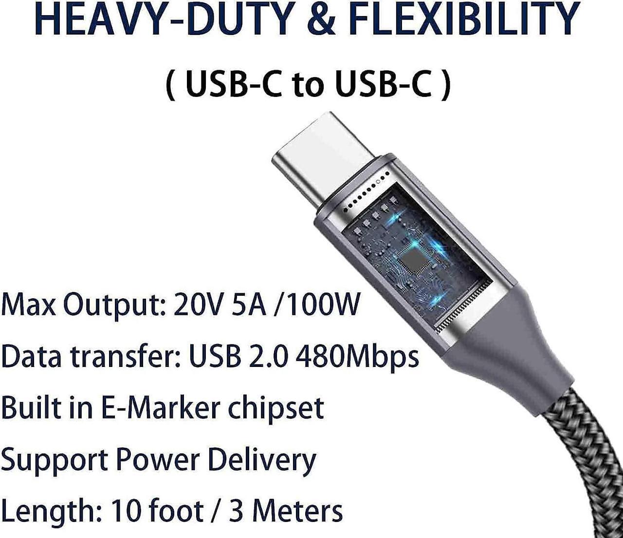 Alt view image 5 of 5 - 20FT USB-C to USB-C Cable 100W/5A,Extra Long Type-C Fast Charging Cord for iPhone 15 Pro Max,Macbook Air/Pro,Samsung Galaxy S23 S22 Note 20,Moto G9 Plus,BLU G90 Pro,Sony PS5,Xbox,Surface,Switch,Laptop