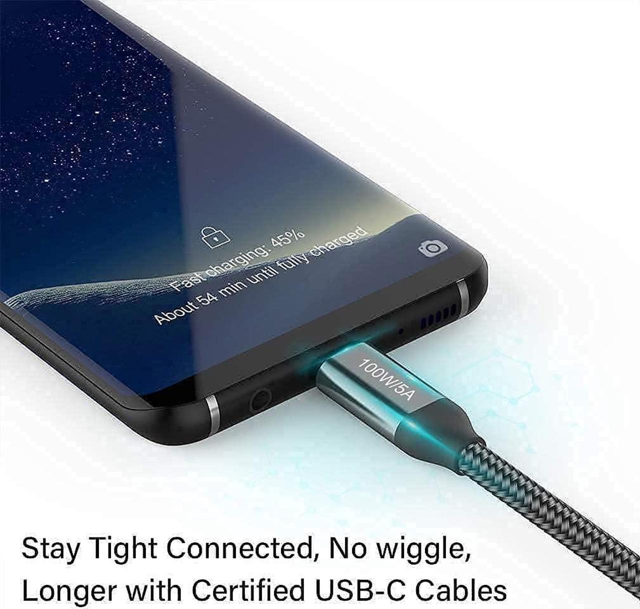 Alt view image 4 of 5 - 20FT USB-C to USB-C Cable 100W/5A,Extra Long Type-C Fast Charging Cord for iPhone 15 Pro Max,Macbook Air/Pro,Samsung Galaxy S23 S22 Note 20,Moto G9 Plus,BLU G90 Pro,Sony PS5,Xbox,Surface,Switch,Laptop