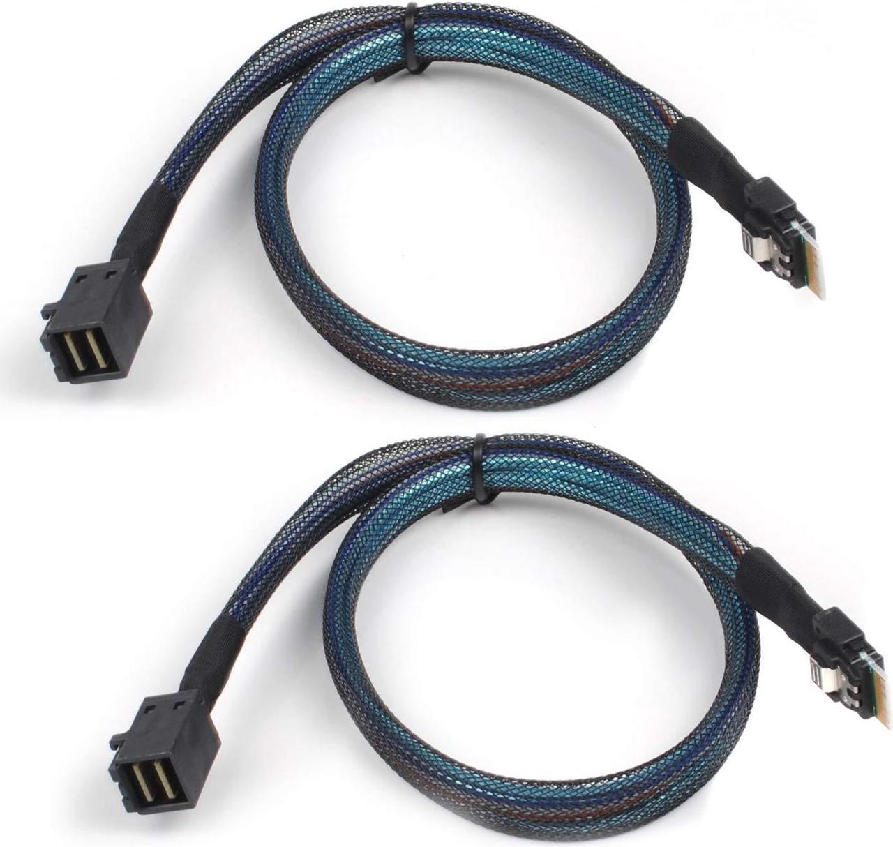 Heretom 2PCS SFF-8654 to SFF-8643 Cable, Slim SAS SFF-8654 4i 38pin Host to Mini SAS HD SFF-8643 36pin Target Cable 1.5 FT