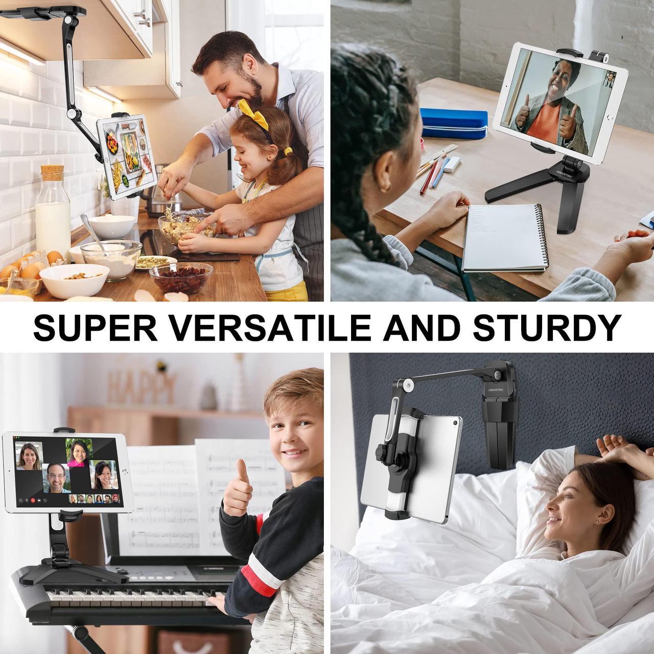 Alt view image 4 of 5 - AboveTEK iPad Wall Mount, 3 in 1 Highflex 360deg Under Cabinet iPad Mount for Kitchen, Tablet Celling Under Counter Holder, Kitchen iPad Stands Fits 4.7" to 13.5" iPad, Mini, Air, Surface Pro - Black
