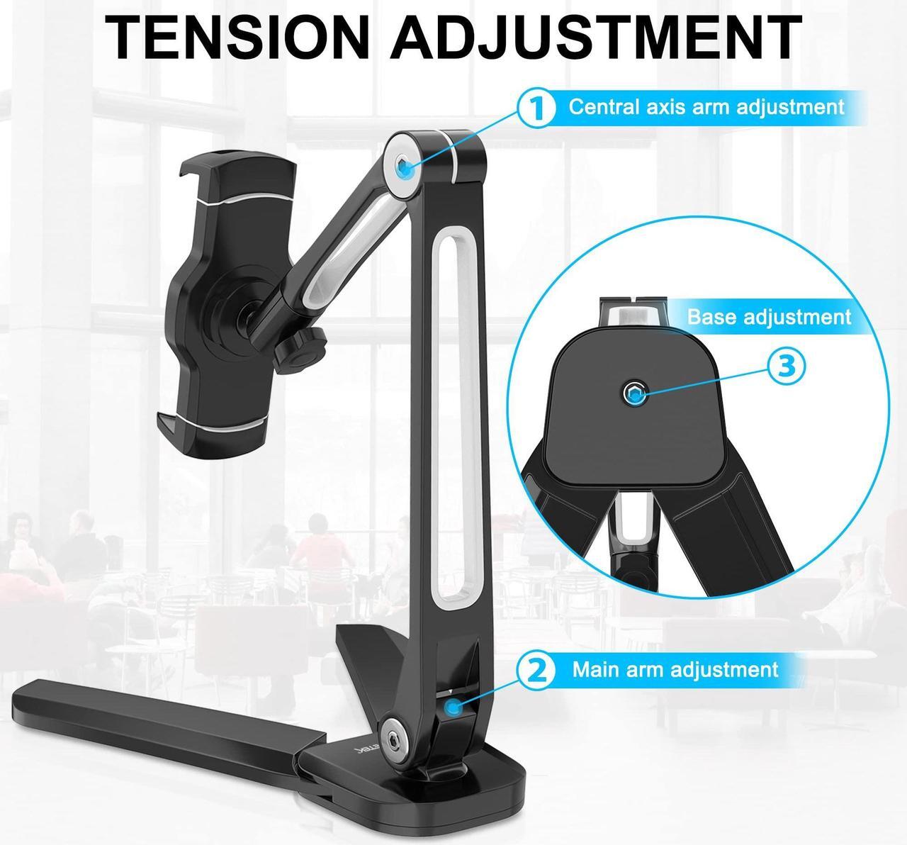 Alt view image 5 of 5 - AboveTEK iPad Wall Mount, 3 in 1 Highflex 360deg Under Cabinet iPad Mount for Kitchen, Tablet Celling Under Counter Holder, Kitchen iPad Stands Fits 4.7" to 13.5" iPad, Mini, Air, Surface Pro - Black
