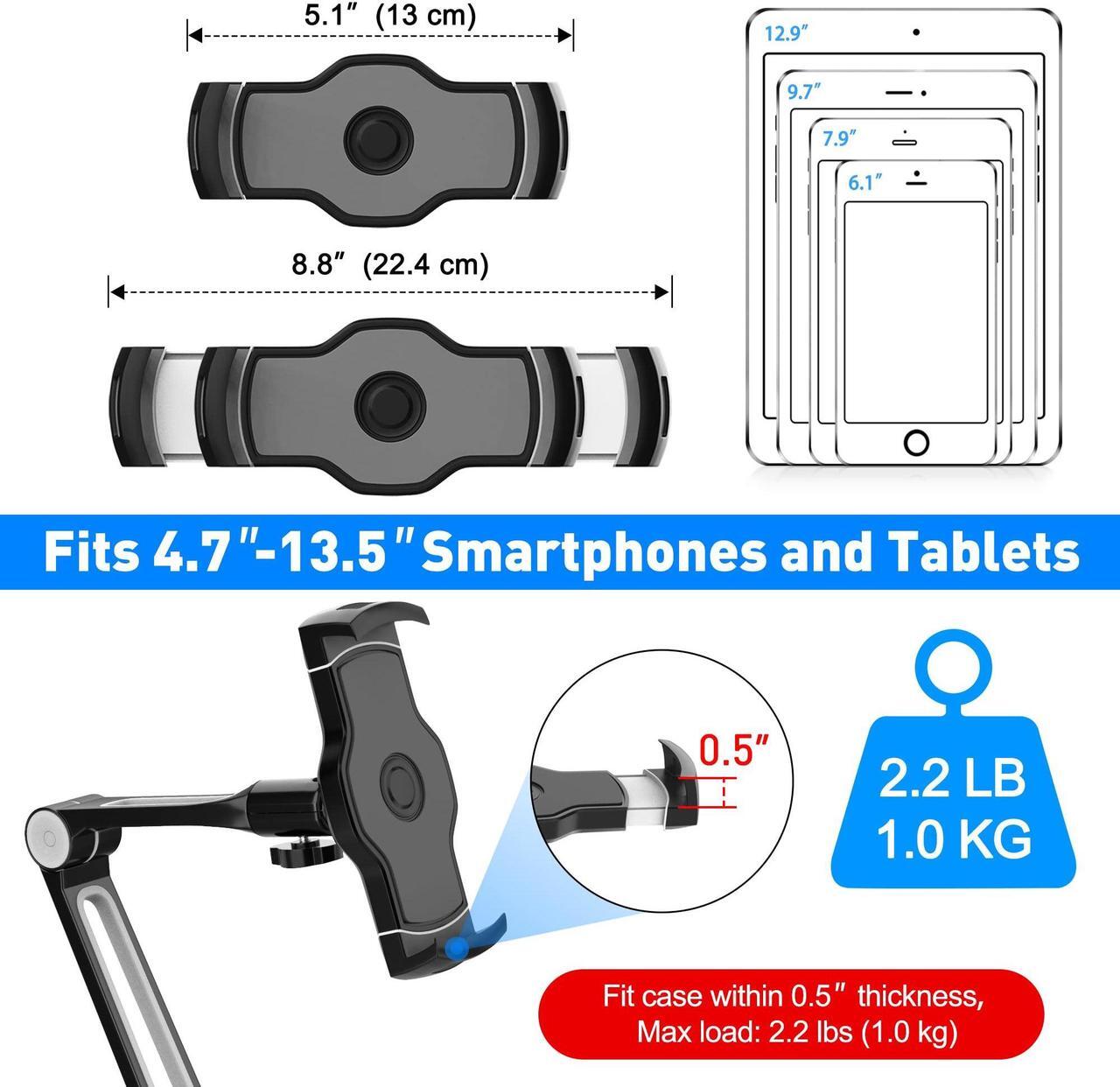 Alt view image 3 of 5 - AboveTEK iPad Wall Mount, 3 in 1 Highflex 360deg Under Cabinet iPad Mount for Kitchen, Tablet Celling Under Counter Holder, Kitchen iPad Stands Fits 4.7" to 13.5" iPad, Mini, Air, Surface Pro - Black