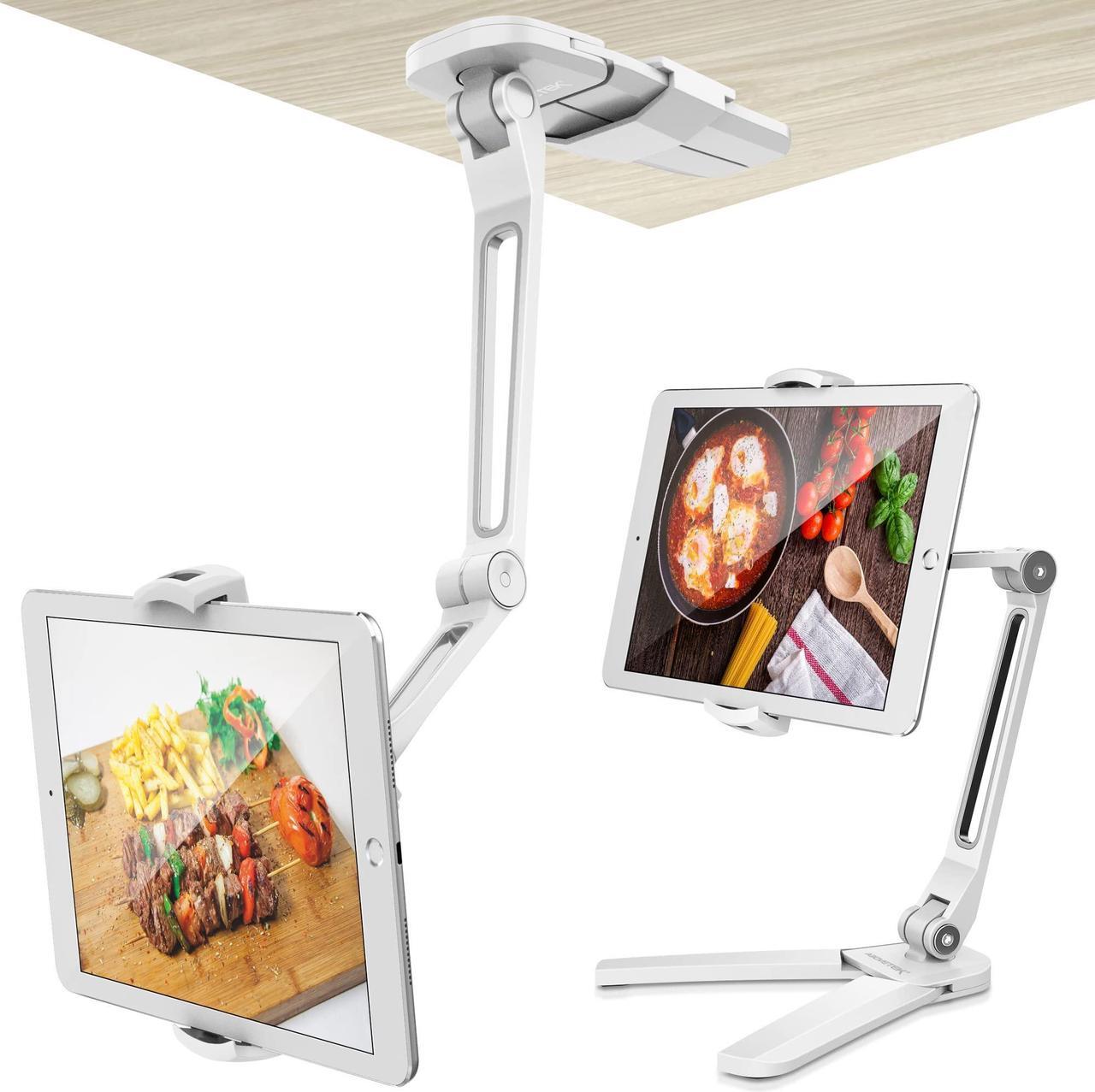 Main image of AboveTEK Under Cabinet iPad Mount, 3 in 1 Highflex 360deg iPad Wall Mount for Kitchen, Tablet Celling Under Counter Holder, Kitchen iPad Stands Fits 4.7" to 13.5" iPad, Mini, Air, Surface Pro - White