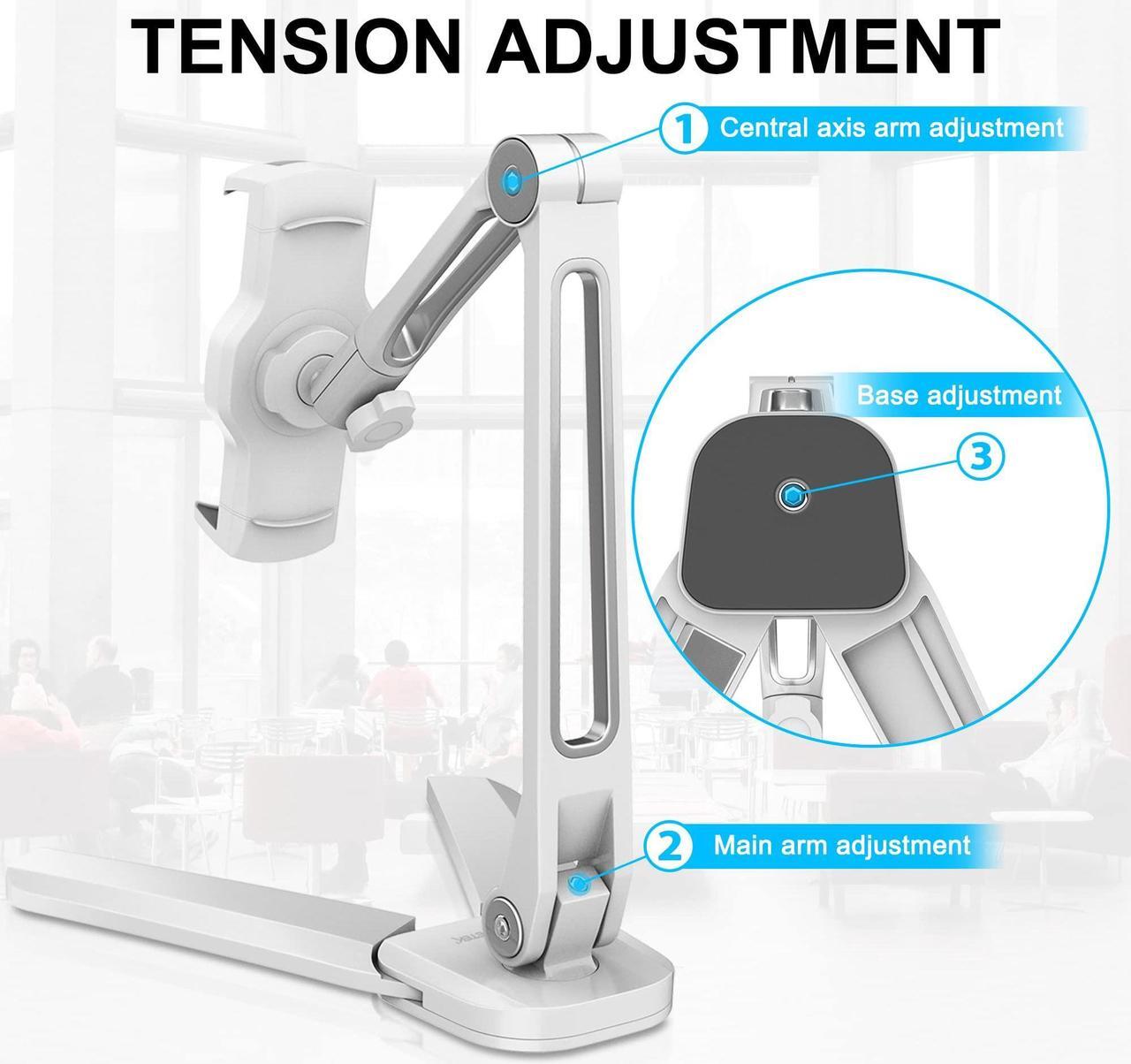 Alt view image 4 of 5 - AboveTEK Under Cabinet iPad Mount, 3 in 1 Highflex 360deg iPad Wall Mount for Kitchen, Tablet Celling Under Counter Holder, Kitchen iPad Stands Fits 4.7" to 13.5" iPad, Mini, Air, Surface Pro - White