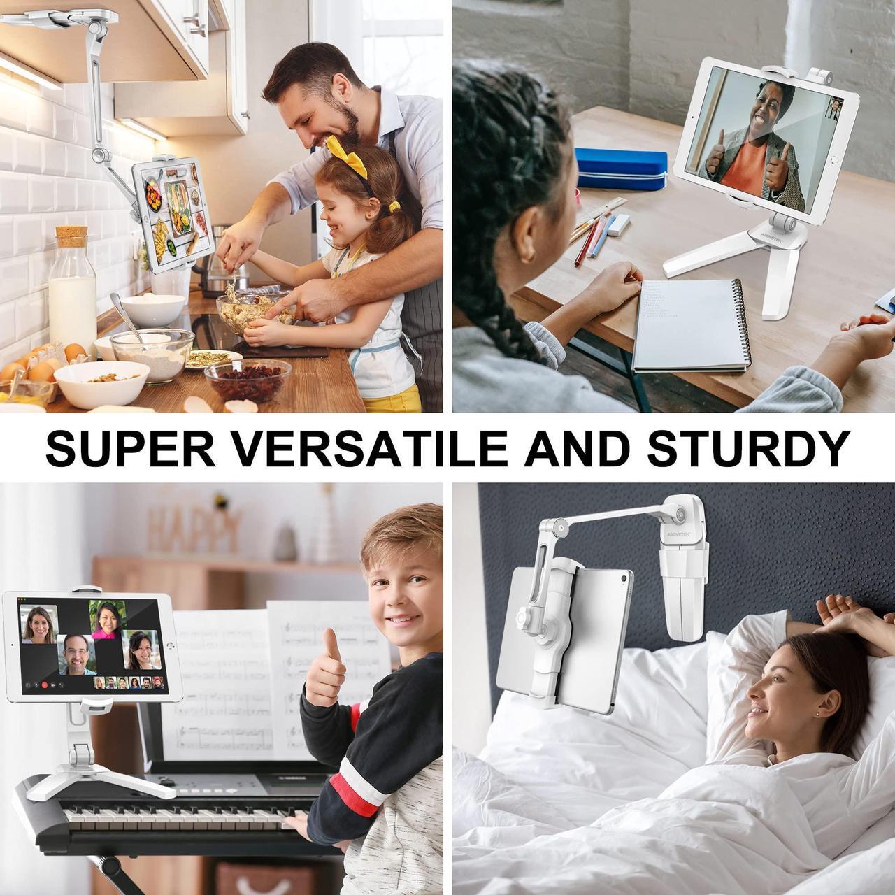 Alt view image 5 of 5 - AboveTEK Under Cabinet iPad Mount, 3 in 1 Highflex 360deg iPad Wall Mount for Kitchen, Tablet Celling Under Counter Holder, Kitchen iPad Stands Fits 4.7" to 13.5" iPad, Mini, Air, Surface Pro - White