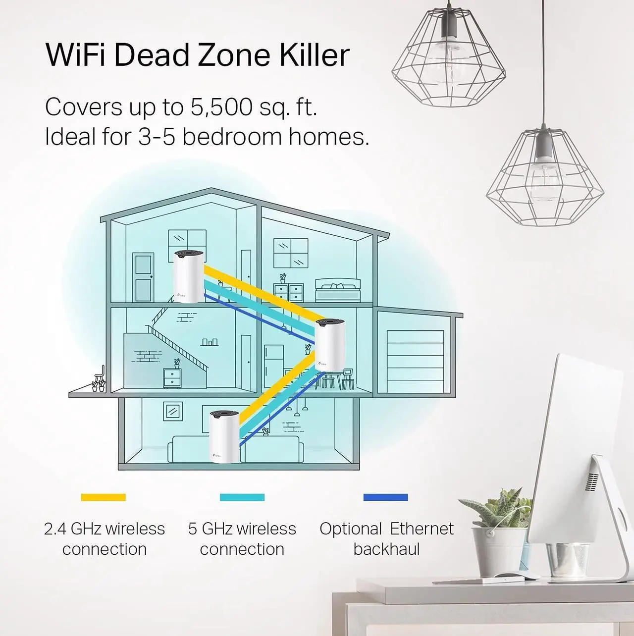Alt view image 2 of 5 - TP-Link Deco Mesh WiFi System (Deco S4) - Up to 5,500 Sq.ft. Coverage, Replaces WiFi Router and Extender, Gigabit Ports, Works with Alexa, 3-pack