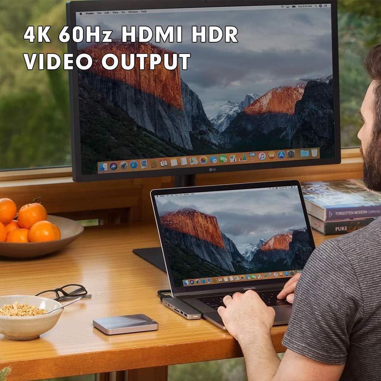 Alt view image 3 of 5 - HyperDrive USB C Hub, Mac Type-C Dual Hub Adapter for MacBook Pro Air 13" 15" 16" iPad Pro, USB-C Devices, 7in2: USBC PD 100W 40Gbps, 4K HDMI, microSD/SD Card Reader, 2xUSB 3.1 Space Grey
