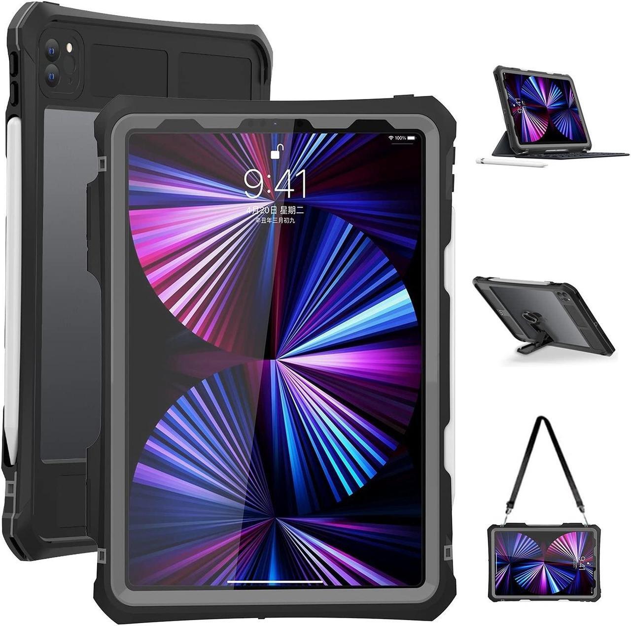 Main image of ShellBox Case New iPad Pro 11 inch 2022&2021&2020 Waterproof Case, Full-Body Heavy Duty Shockproof Protective Cover with Kickstand Built-in Screen Protector Pencil Holder Shoulder Strap (Black)