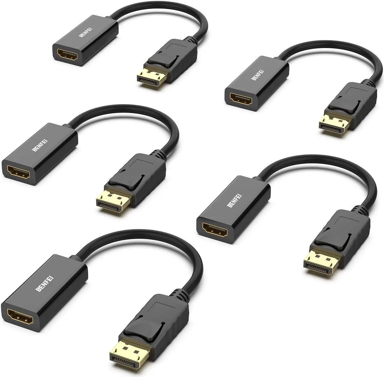 Main image of BENFEI 4K DisplayPort to HDMI Adapter 5 Pack, Uni-Directional DP 1.2 Computer to HDMI 1.4 Screen Gold-Plated DP Display Port to HDMI Adapter (Male to Female) Compatible with Lenovo Dell HP Passive