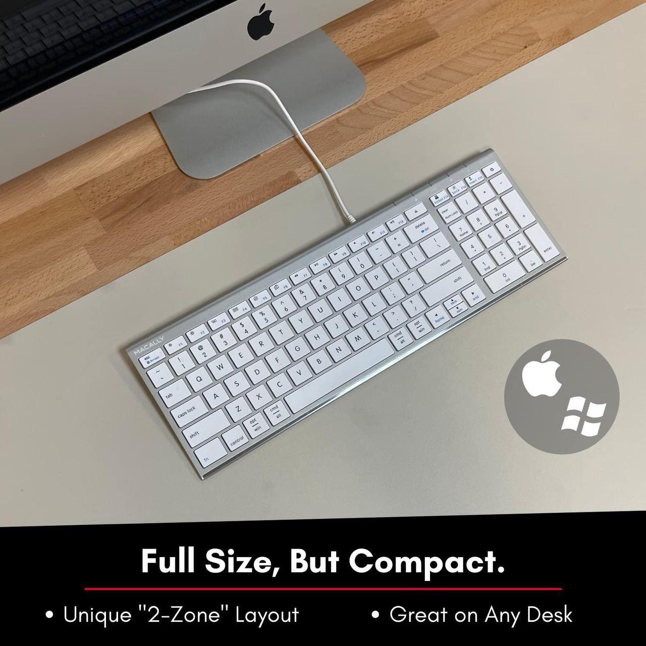 Main image of Macally Wired Keyboard for Mac and Windows, Compatible Apple Keyboard - Slim, Space-Saving Design USB Keyboard with Numeric Keypad - Budget-Friendly Laptop, MacBook, iMac Keyboard Replacement