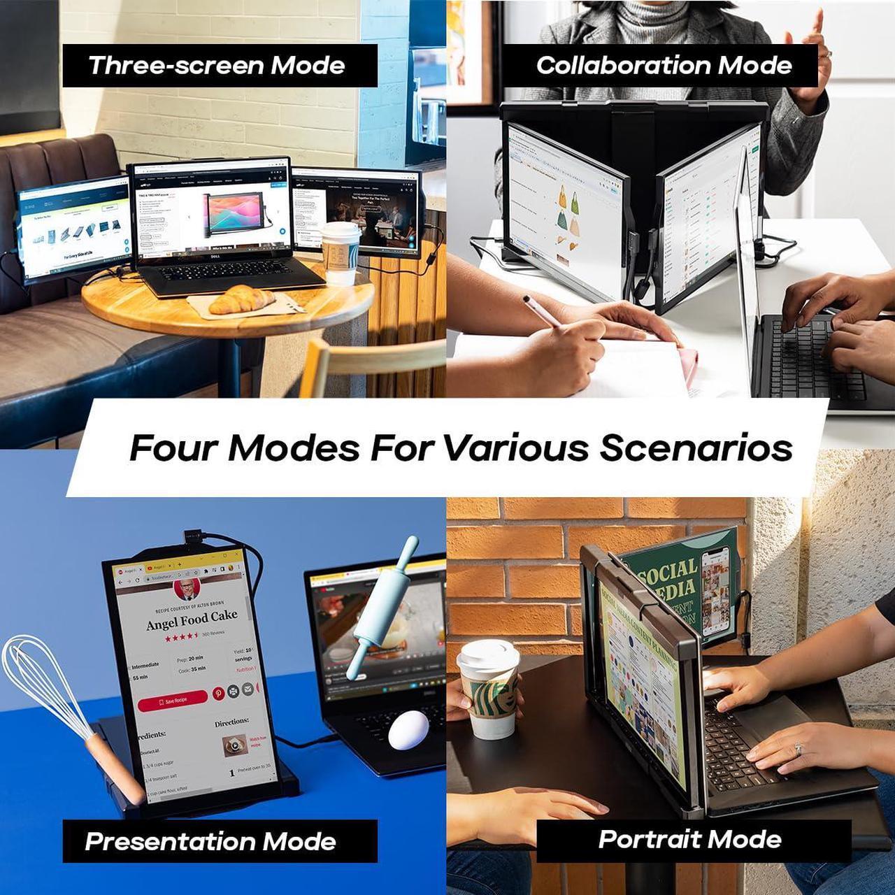 Main image of Trio Max 2024 Mobile Pixels 14.1'' Portable Monitor for Laptops, Full HD IPS Triple Monitor(Built-in Kickstand), USB A/Type-C Powered On-The-Go, Plug and Play Mac Windows Switch(Optional Magnets)
