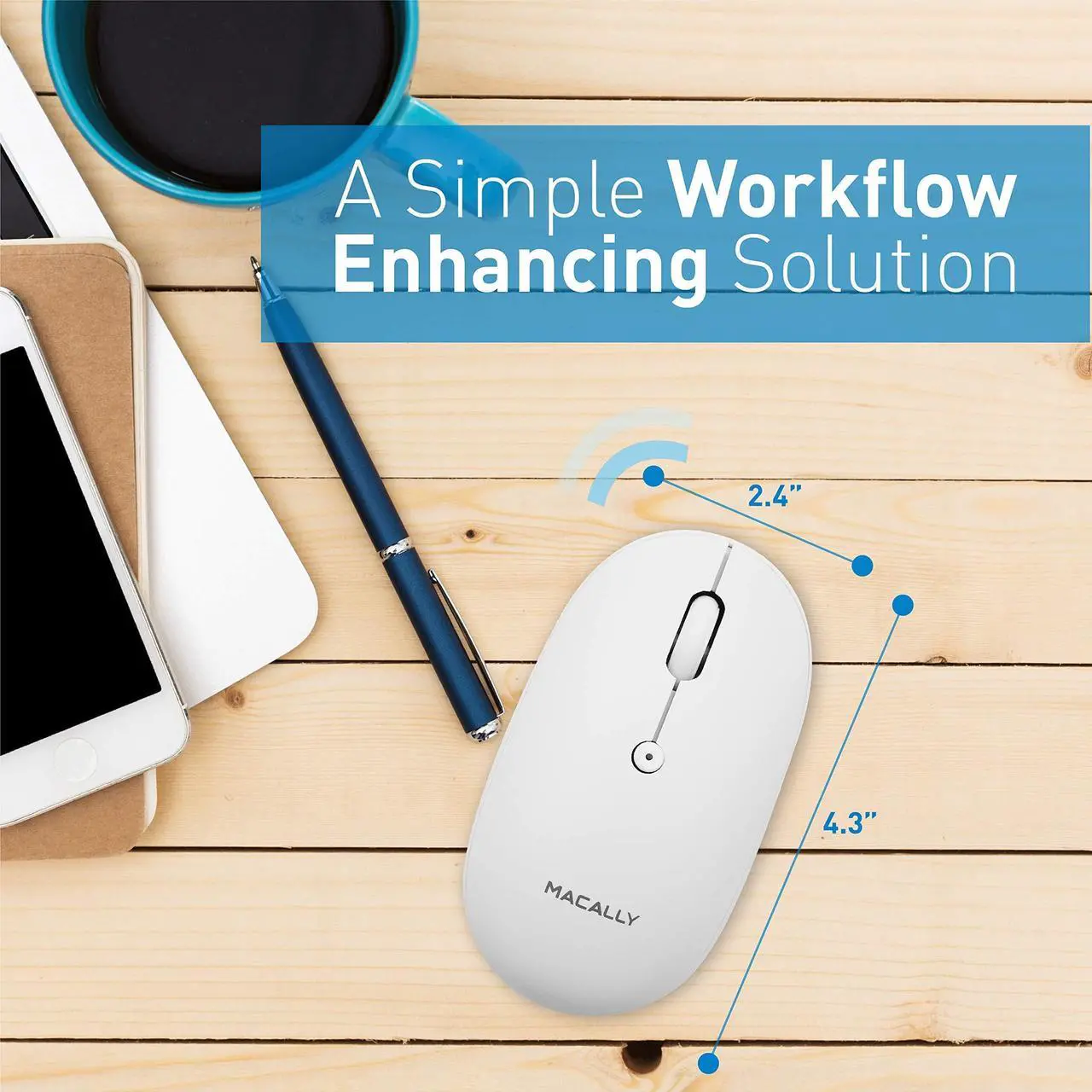 Main image of Macally Wireless Bluetooth Rechargeable Mouse and a Wireless Bluetooth Keyboard for Mac & PC, Classic Apple Essentials