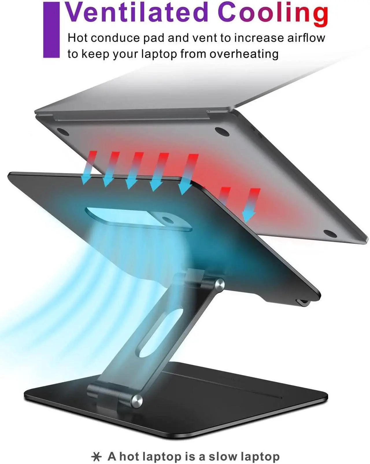 Alt view image 4 of 5 - brocoon Laptop Stand, Adjustable Laptop MacBook Stand for Desk, Ergonomic Aluminum Computer Stand with Heat-Vent, Laptop Riser Compatible for 10-17" Laptops
