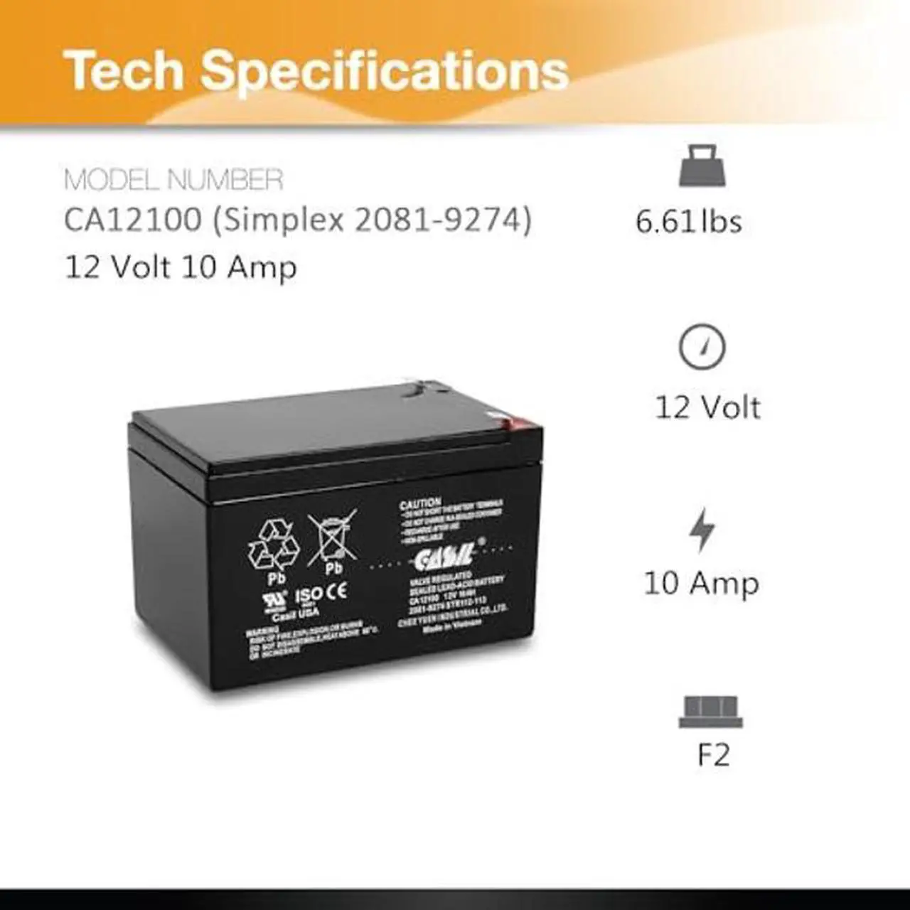 Alt view image 2 of 5 - Casil 12V 10Ah Replacement Battery Compatible with APC Smart-UPS SMT1000, SMC1500, SMT1000C, SMT1000US, SU1000, SU1000BX120, SUA1000US, SUA1000 2 Pack