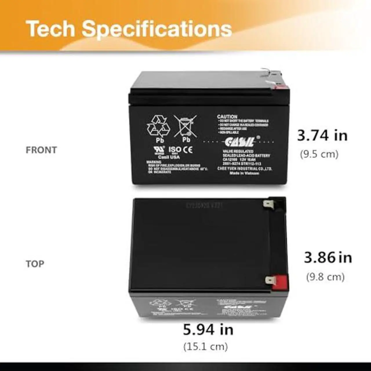 Alt view image 3 of 5 - Casil 12V 10Ah Replacement Battery Compatible with APC Smart-UPS SMT1000, SMC1500, SMT1000C, SMT1000US, SU1000, SU1000BX120, SUA1000US, SUA1000 2 Pack