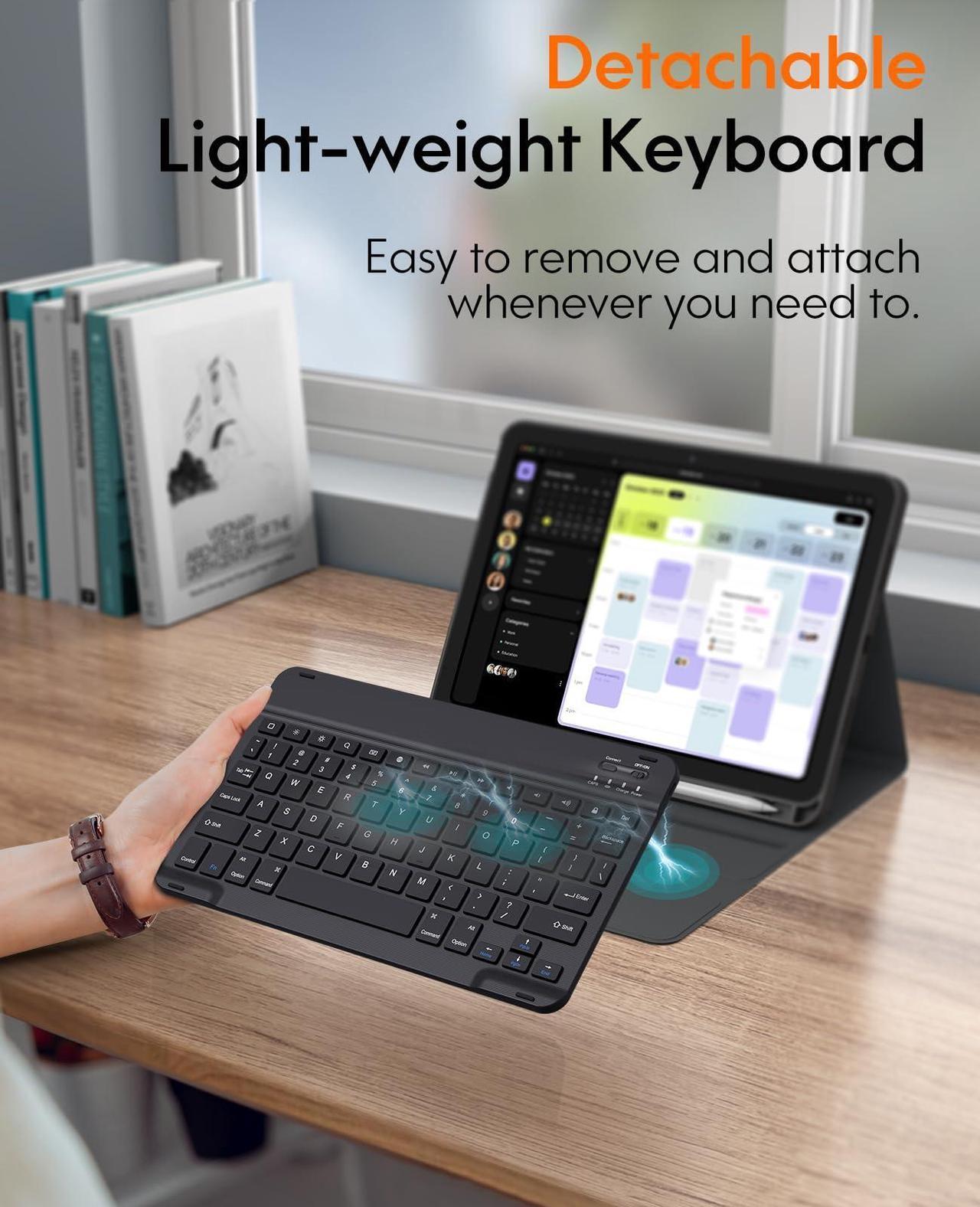 Alt view image 4 of 5 - iPad Air 5th/4th Generation Case with Keyboard, CHESONA Keyboard Case for iPad Air 5th 2022 / Air 4th Gen 2020, Rechargeable Bluetooth Keyboard, Pencil Holder, for iPad Air 10.9 inch, Black
