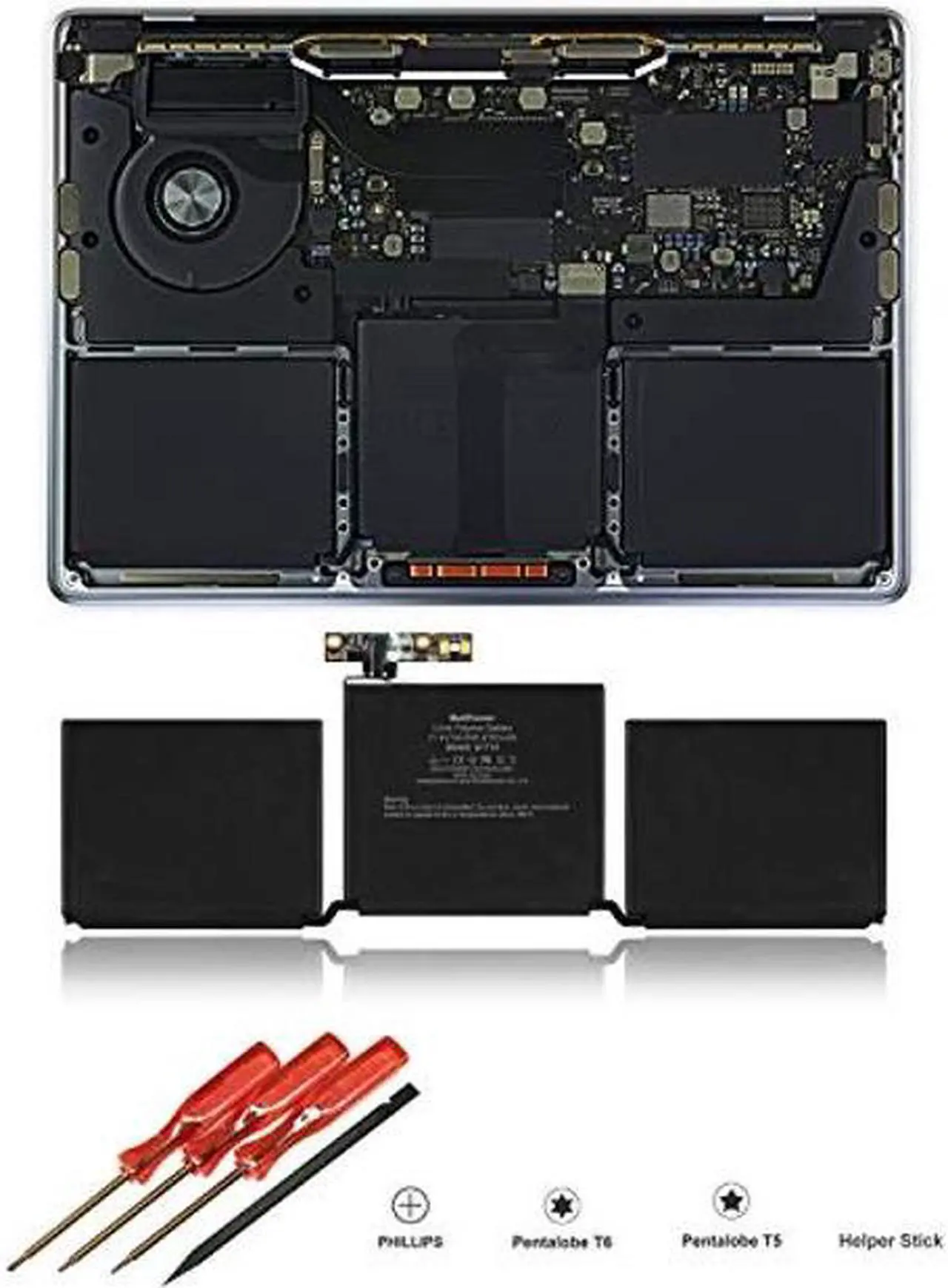 Alt view image 2 of 5 - BatPower A1713 Replacement Laptop Battery for Apple Late 2016 Mid 2017 MacBook Pro 13-inch A1708 EMC 2978 EMC 3164 Battery MacBook Pro 13" Two Thunderbolt 3 Ports A1708 Apple A1713 Battery 54.5Wh