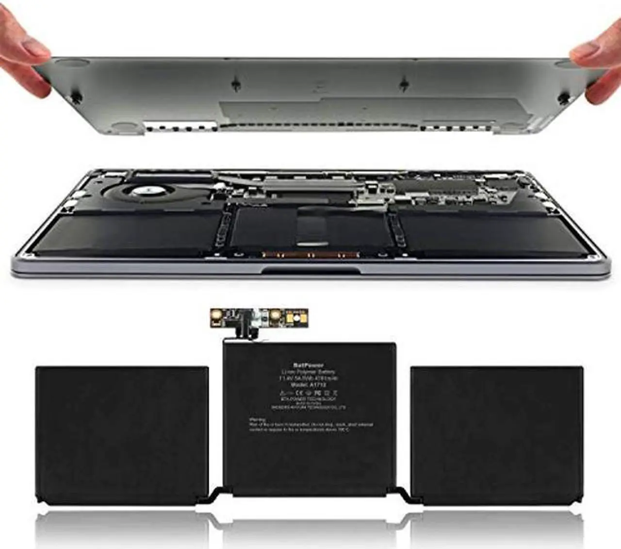 Alt view image 3 of 5 - BatPower A1713 Replacement Laptop Battery for Apple Late 2016 Mid 2017 MacBook Pro 13-inch A1708 EMC 2978 EMC 3164 Battery MacBook Pro 13" Two Thunderbolt 3 Ports A1708 Apple A1713 Battery 54.5Wh