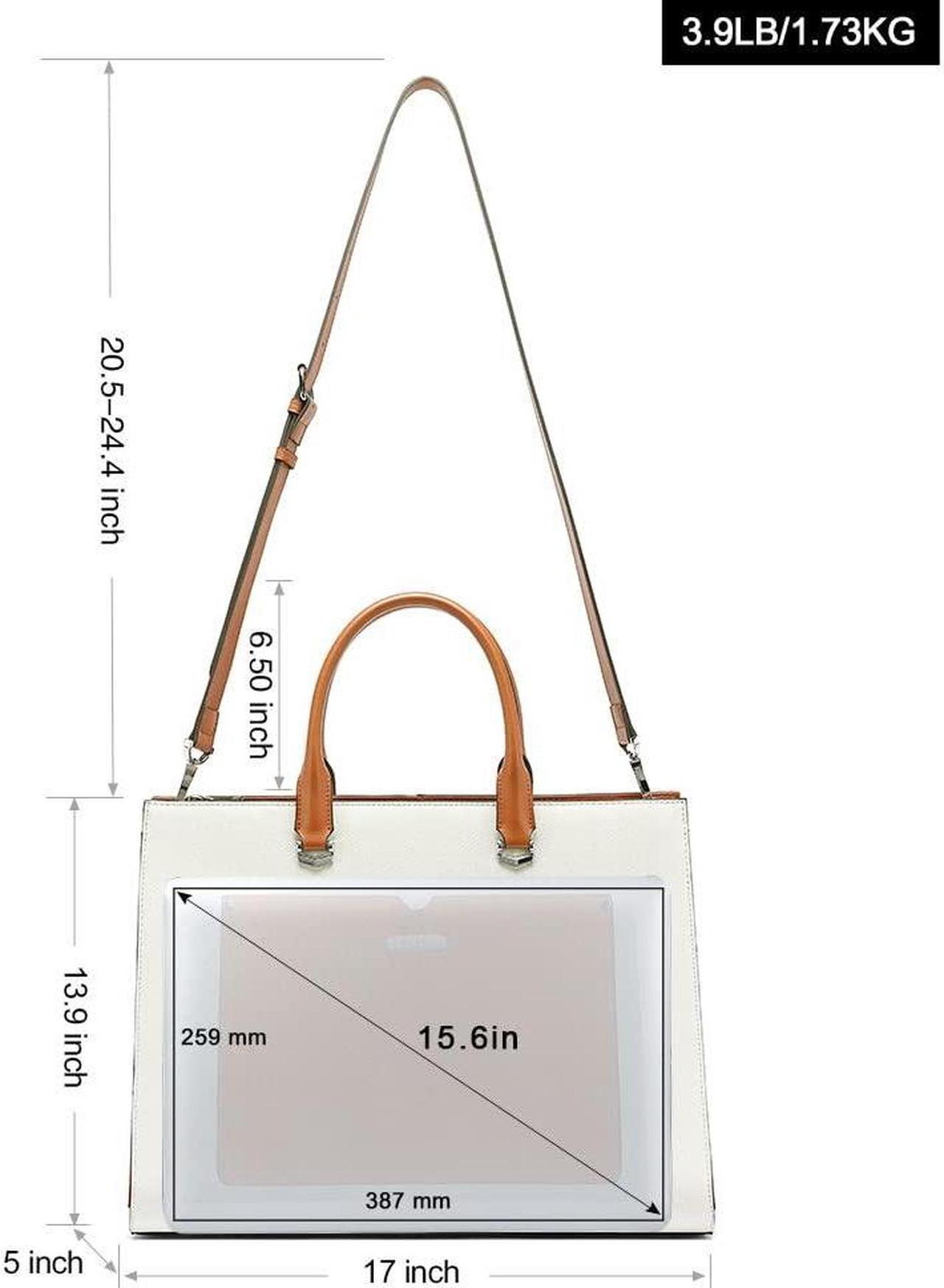 Alt view image 3 of 5 - CLUCI Leather Briefcase for Women Laptop 15.6 Inch Professional Business Work Ladies Computer Handbag Shoulder Bag Beige(2 straps)