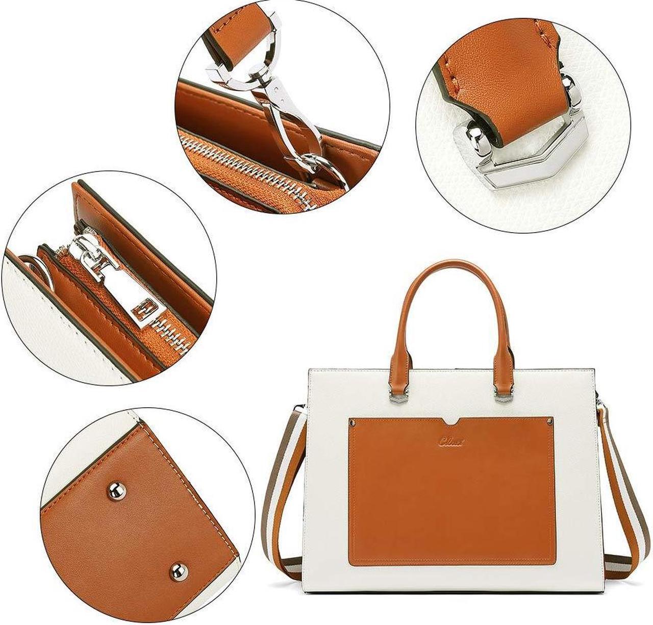 Alt view image 5 of 5 - CLUCI Leather Briefcase for Women Laptop 15.6 Inch Professional Business Work Ladies Computer Handbag Shoulder Bag Beige(2 straps)