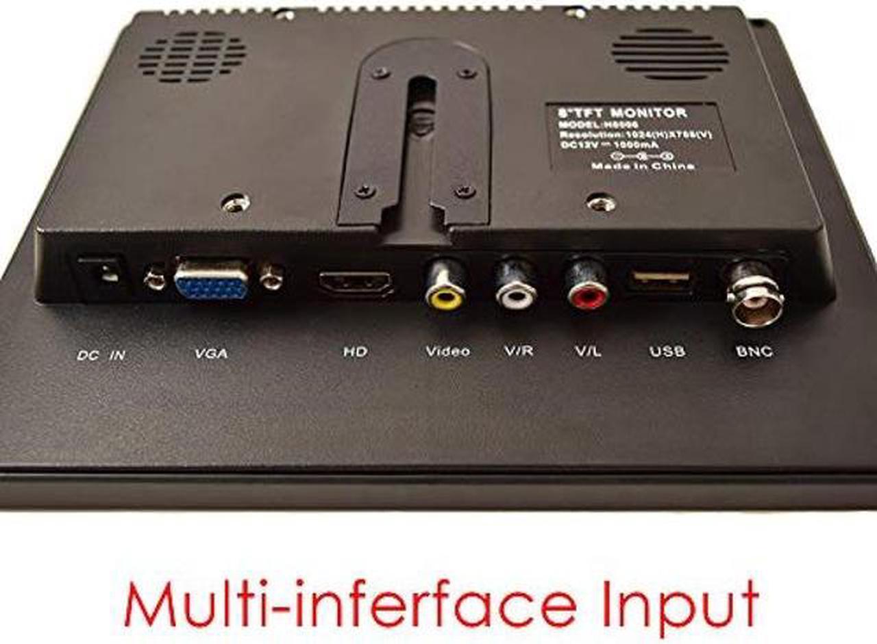 Alt view image 3 of 5 - 8 inch CCTV Monitor, TFT LCD Security Screen with VGA HDMI AV BNC USB Audio in/Out Ports Built-in Speaker, HD Display for Surveillance Camera STB 1024x768 Resolution with Car Power Adapter 12-24V